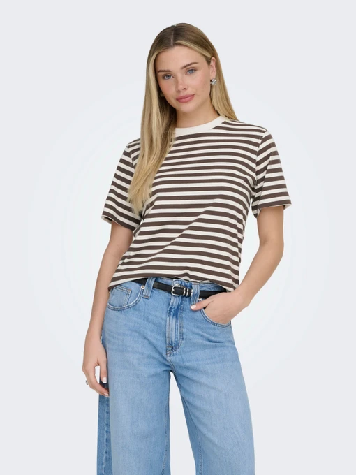 Футболки и поло Only LIVINA S/S STRIPE TEE модель 15272227_Cloud Dancer CHOCOLATE MAR Фото