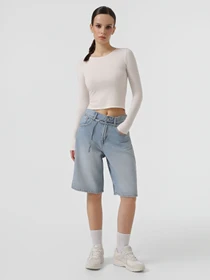 Шорты Only TAYLOR HW BARREL BELT SHORTS модель 15370661_Light Blue Denim Фото