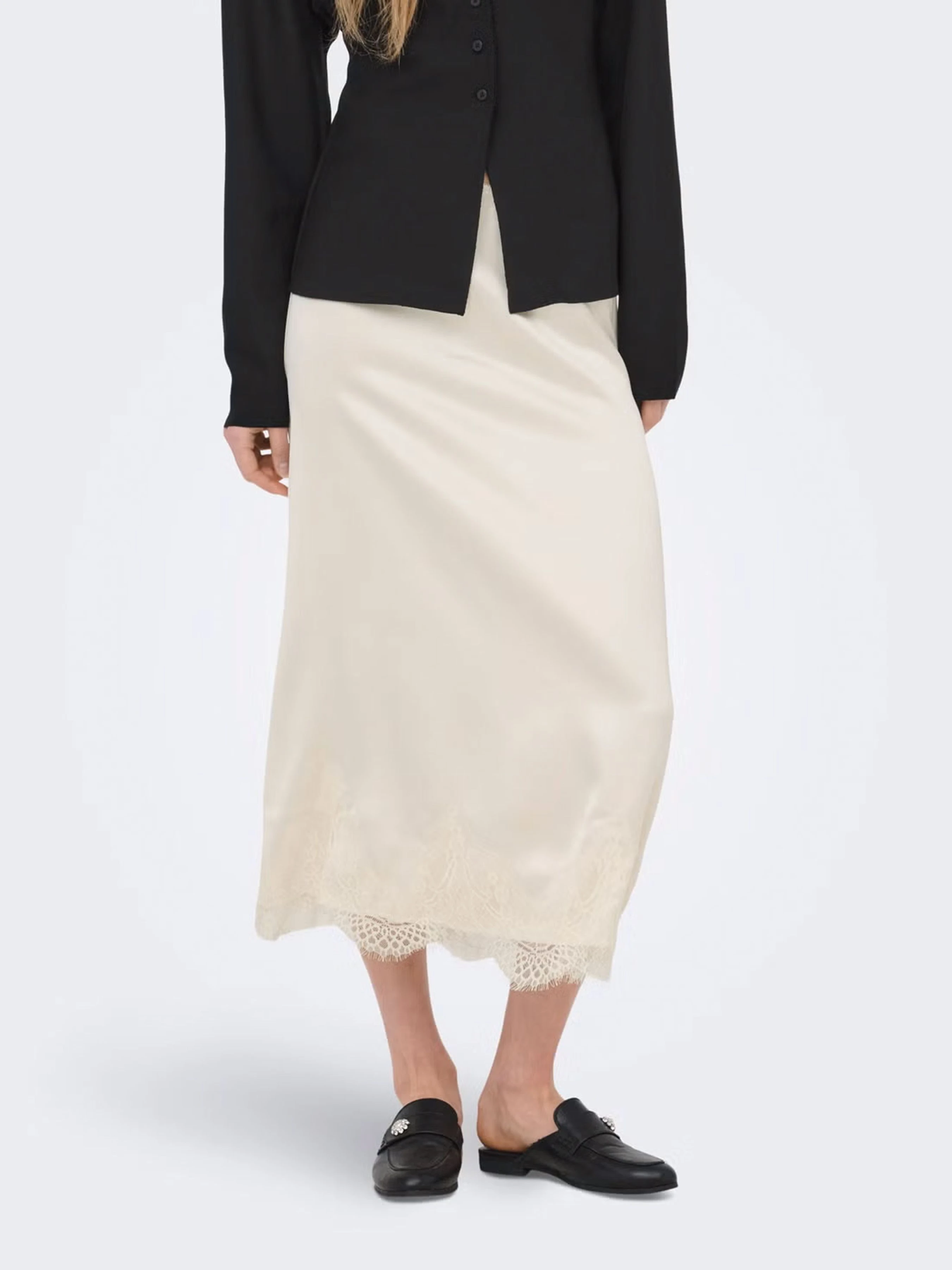 Жіноча Спідниця міді Only BELLA SATIN LACE SKIRT