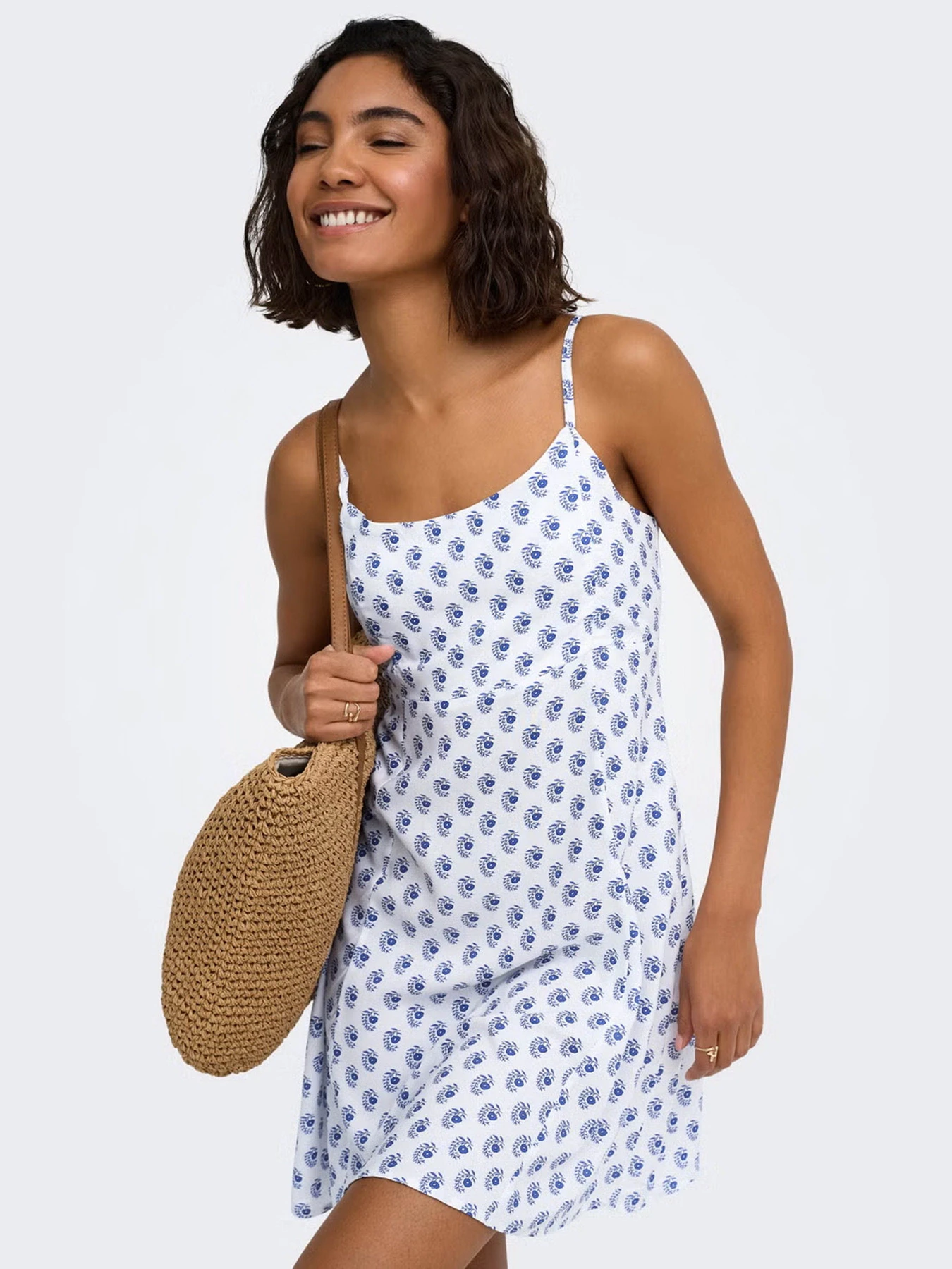 Платья Only LIANA LIFE STRAP SHORT DRESS модель 15375233_Cloud Dancer BLUE DITSY Фото