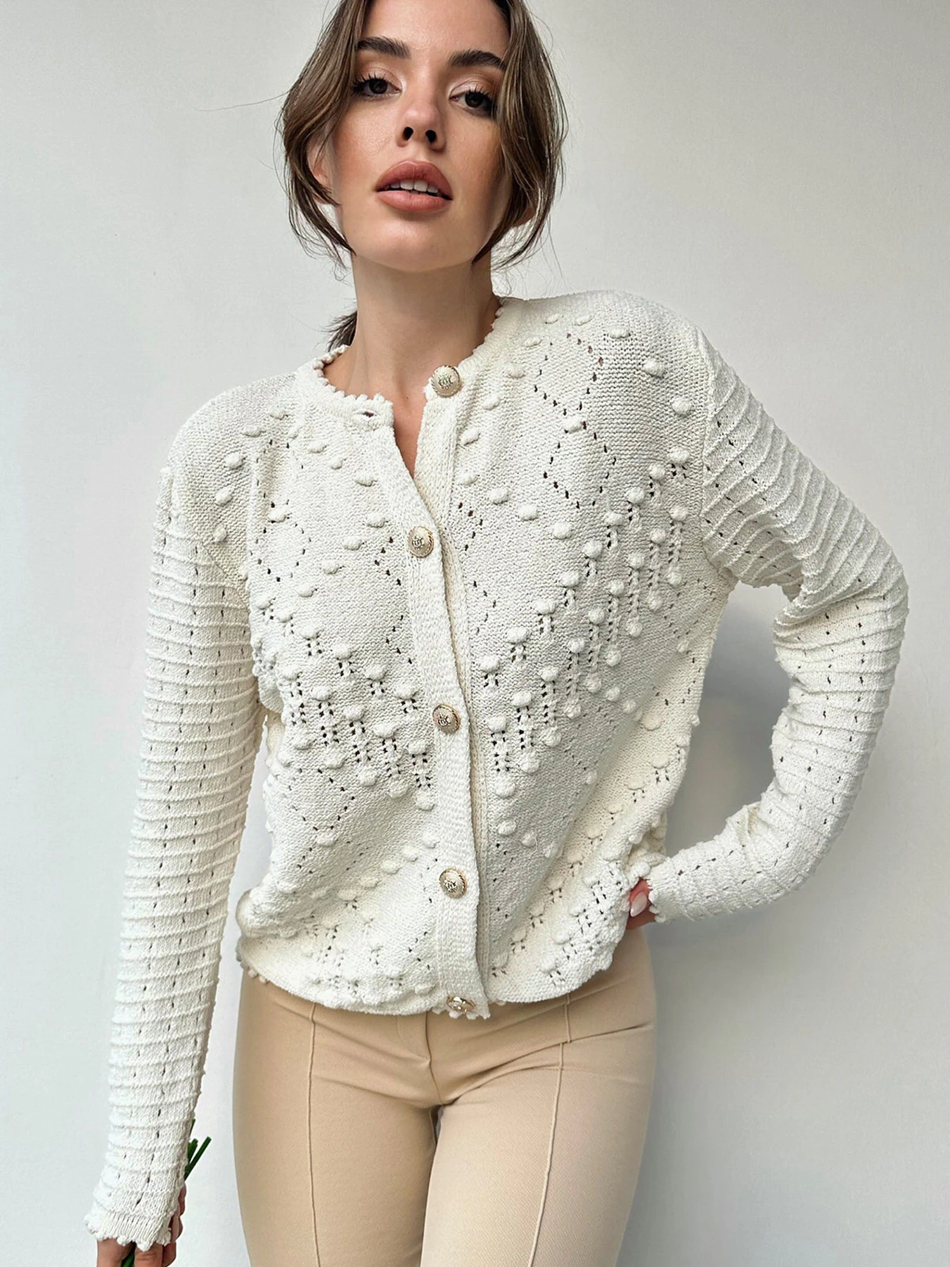 Свитры и кардиганы Trend Alacati Stili модель ALC-X10003/Ekru Свитры и кардиганы Trend Alacati Stili модель ALC-X10003/Ekru Фото