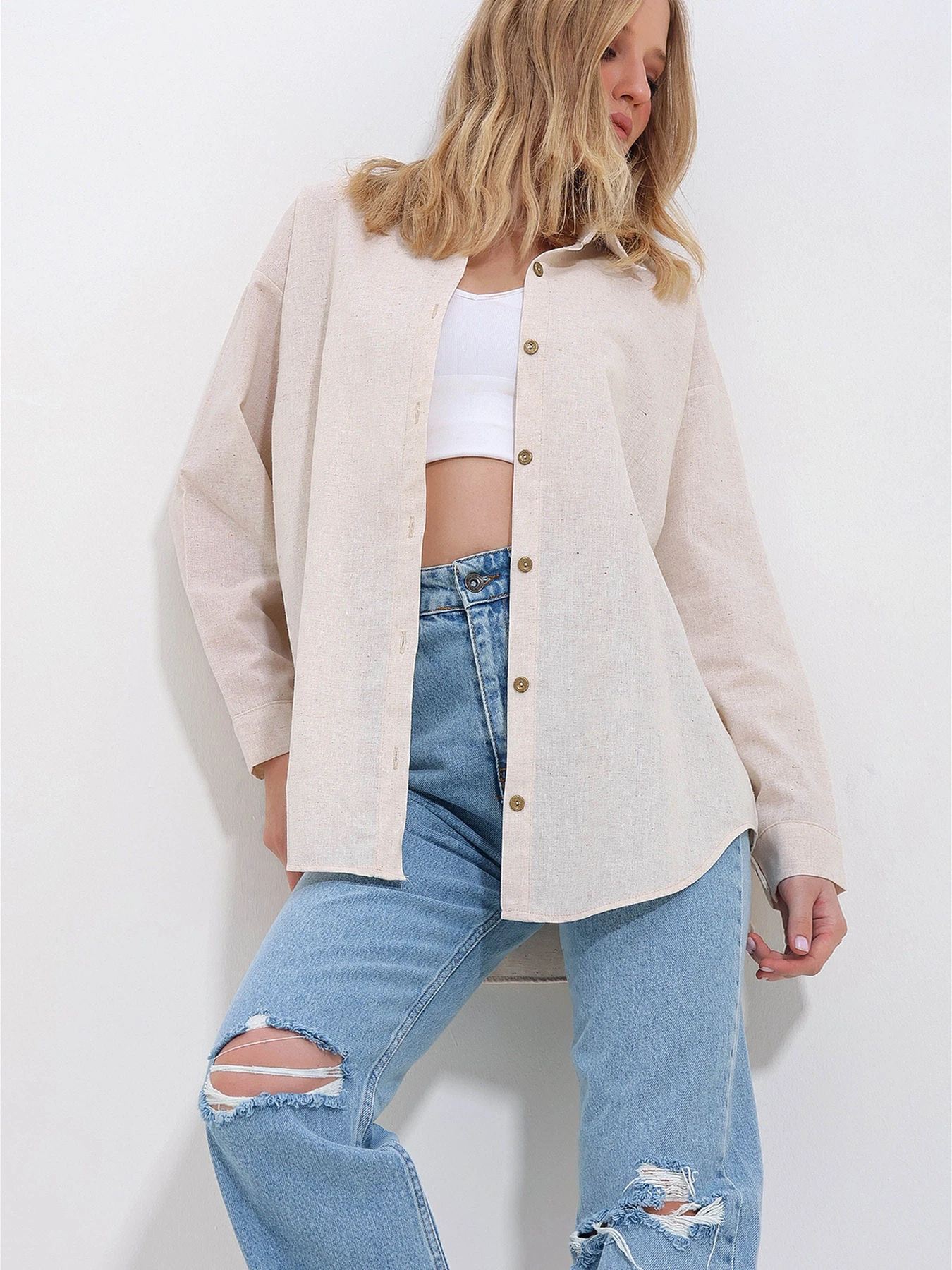 Сорочки Trend Alacati Stili модель ALC-X10343/KREM Сорочки Trend Alacati Stili модель ALC-X10343/KREM Фото