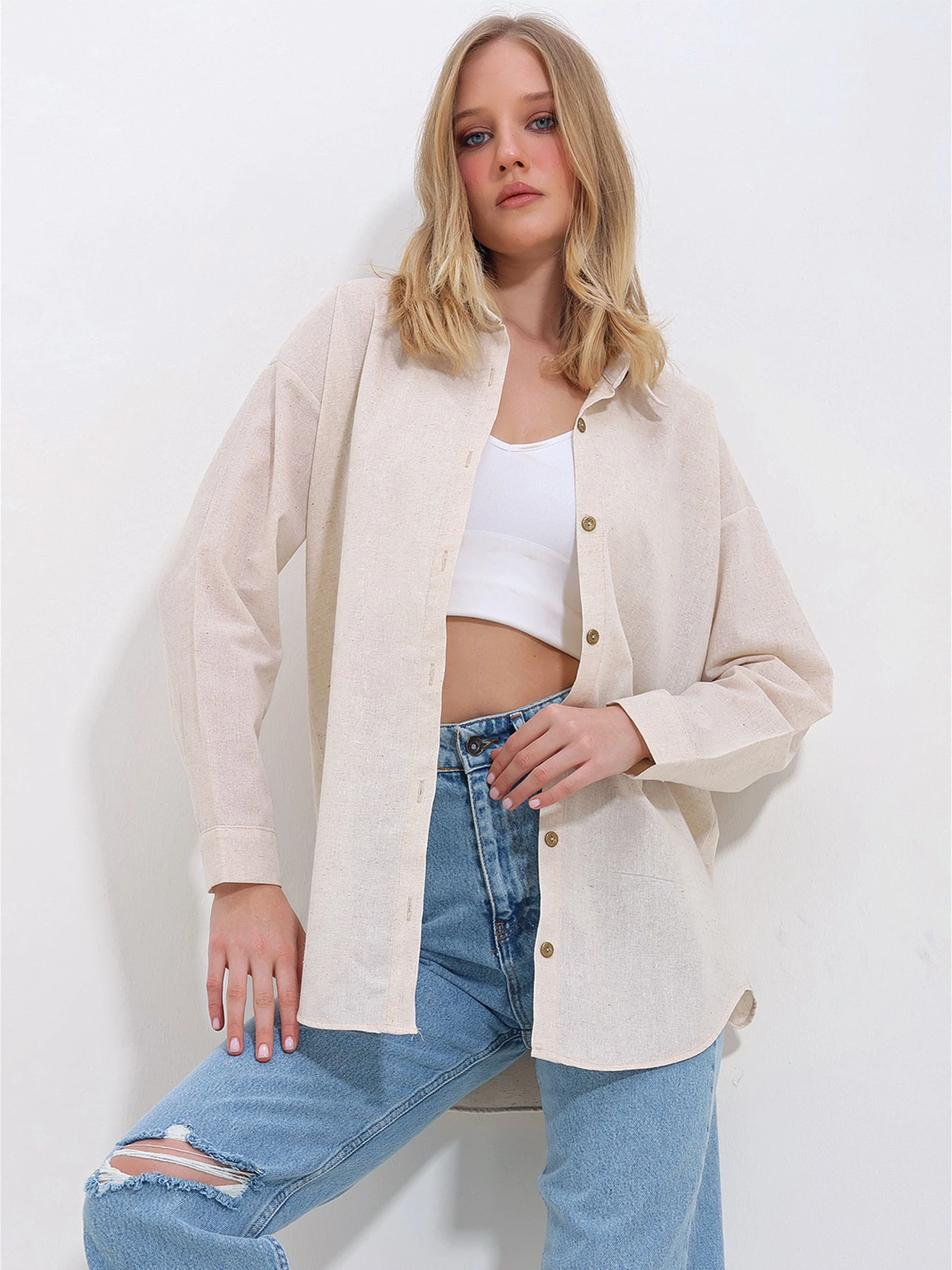 Сорочки Trend Alacati Stili модель ALC-X10343/KREM Сорочки Trend Alacati Stili модель ALC-X10343/KREM Фото