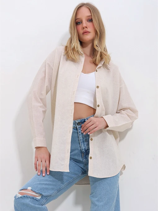 Рубашки Trend Alacati Stili модель ALC-X10343/KREM Фото