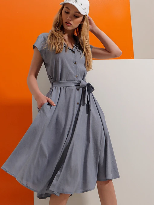 Платья Trend Alacati Stili модель ALC-X6056/Indigo Mavi Фото