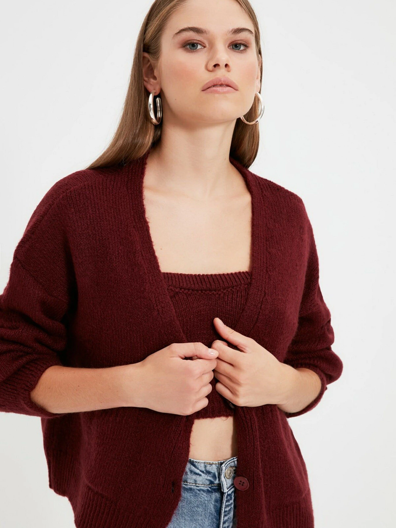 Свитры и кардиганы Trendyol модель TWOAW22HI0162/Bordo Свитры и кардиганы Trendyol модель TWOAW22HI0162/Bordo Фото