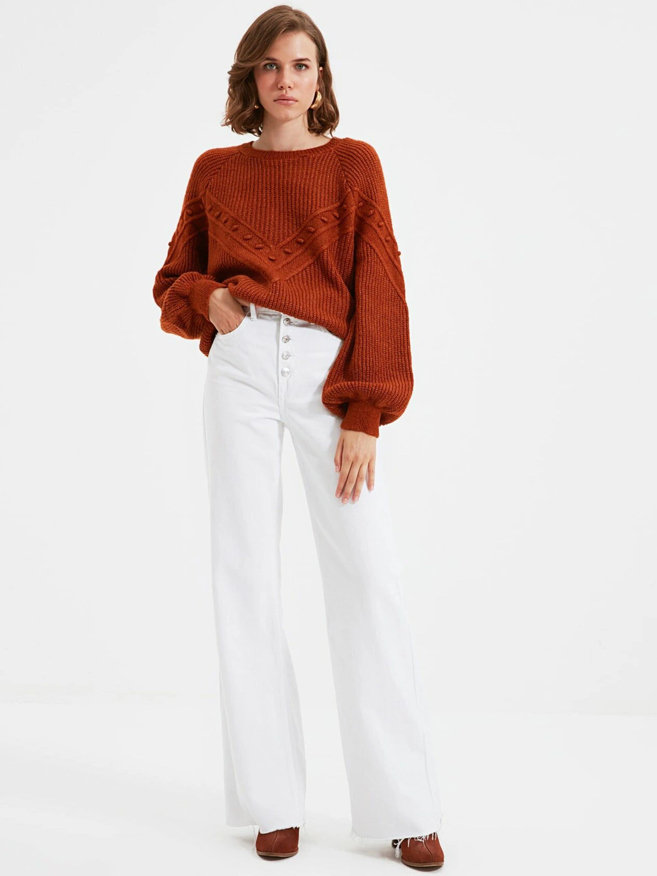 Свитры и кардиганы Trendyol модель TWOAW22KZ0256/Kahverengi Свитры и кардиганы Trendyol модель TWOAW22KZ0256/Kahverengi Фото