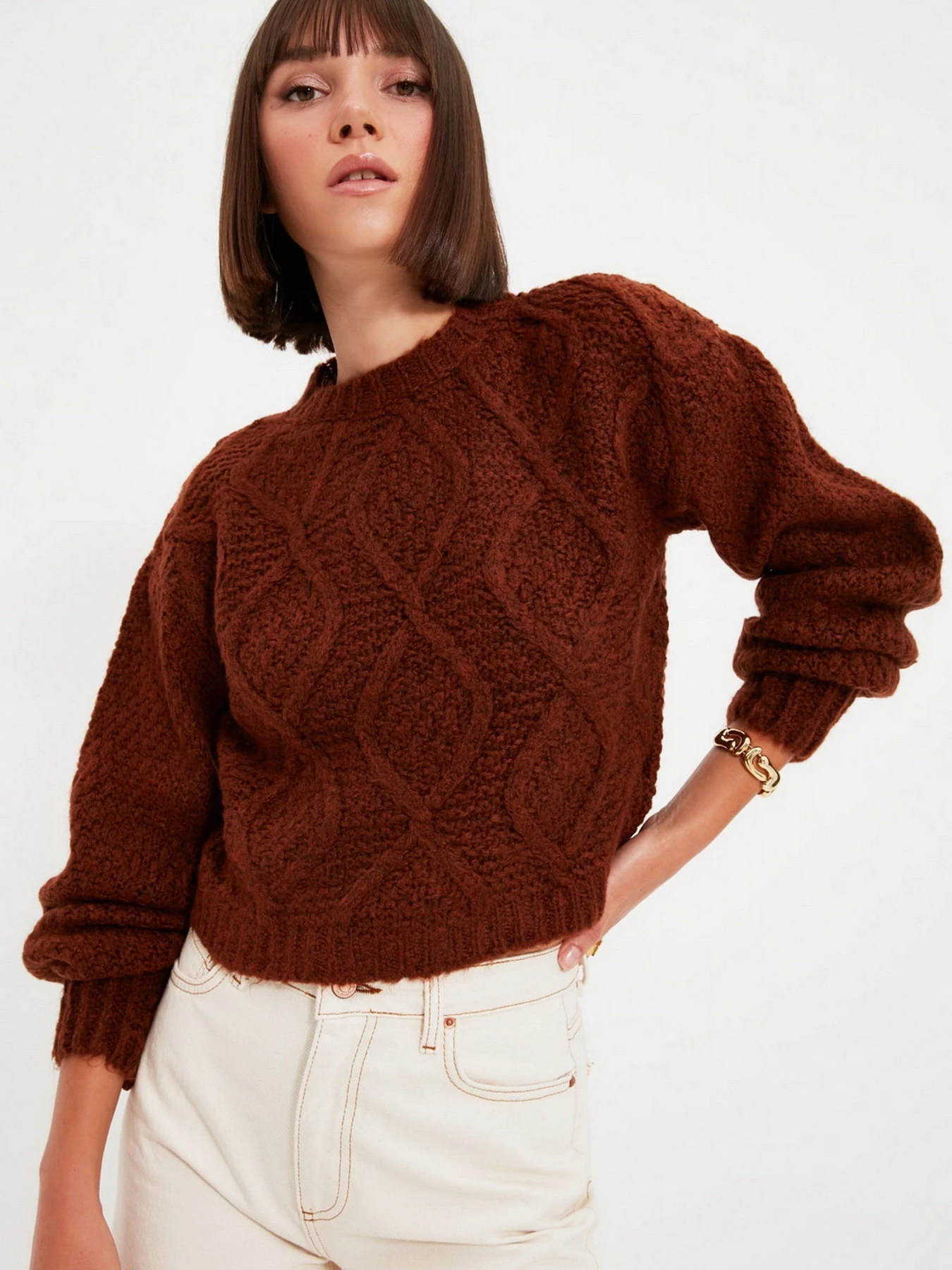 Свитры и кардиганы Trendyol модель TWOAW22KZ0932/Taba Свитры и кардиганы Trendyol модель TWOAW22KZ0932/Taba Фото