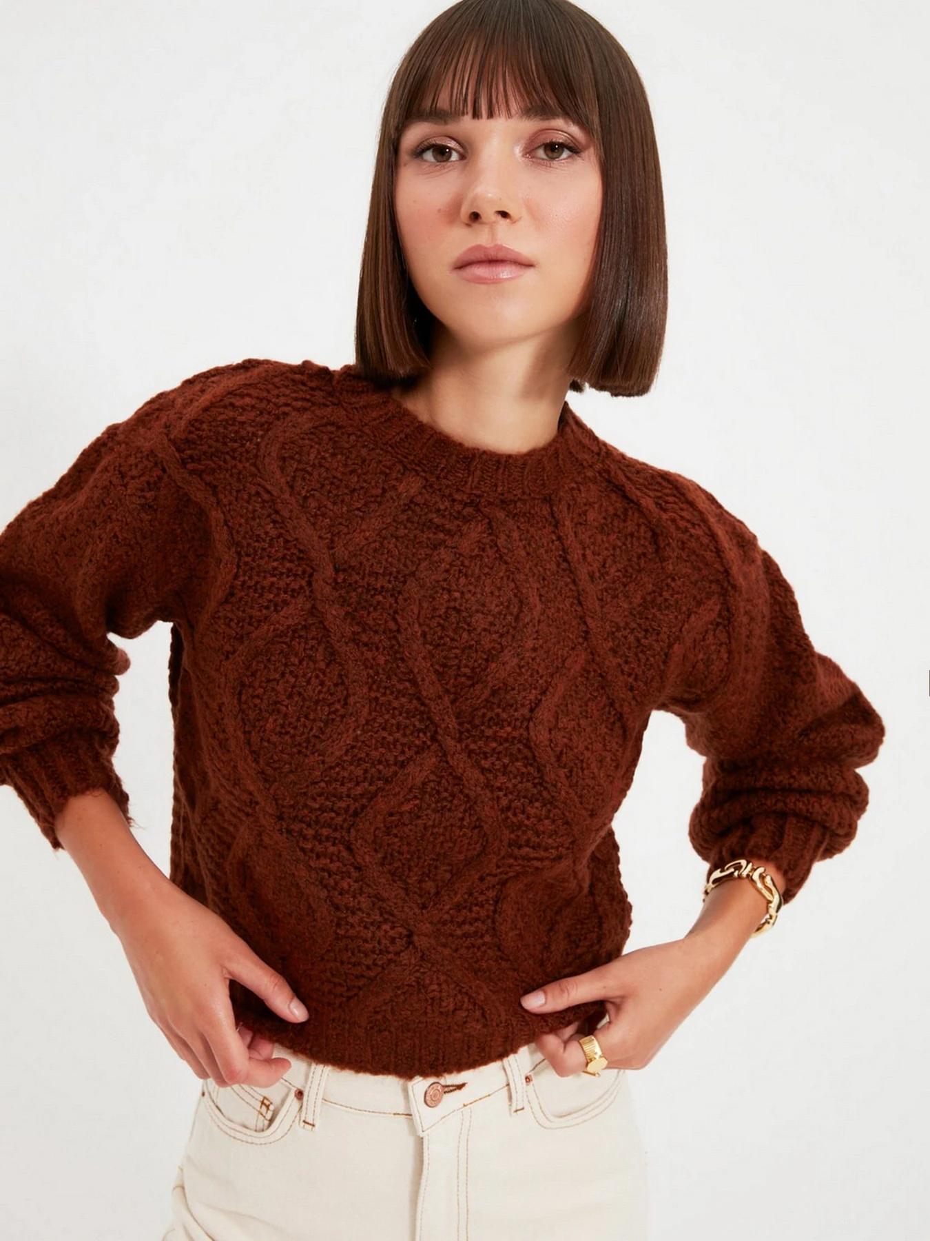Свитры и кардиганы Trendyol модель TWOAW22KZ0932/Taba Свитры и кардиганы Trendyol модель TWOAW22KZ0932/Taba Фото