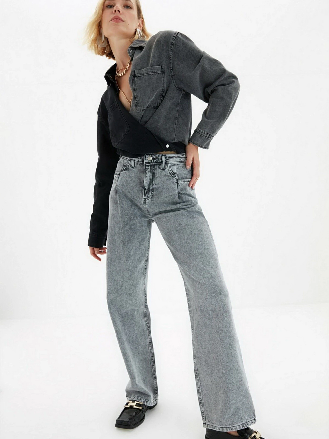 Джинси Trendyol Wide Leg модель TWOAW22JE0007/Gri Джинси Trendyol Wide Leg модель TWOAW22JE0007/Gri Фото