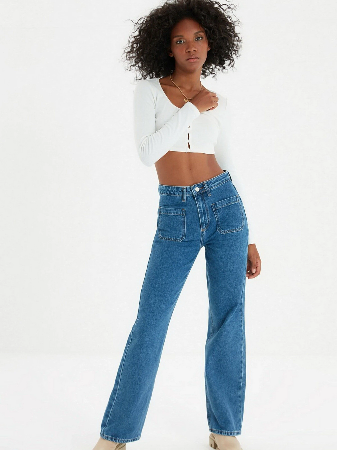 Джинсы Trendyol Wide Leg модель TWOAW22JE0104/Mavi Фото