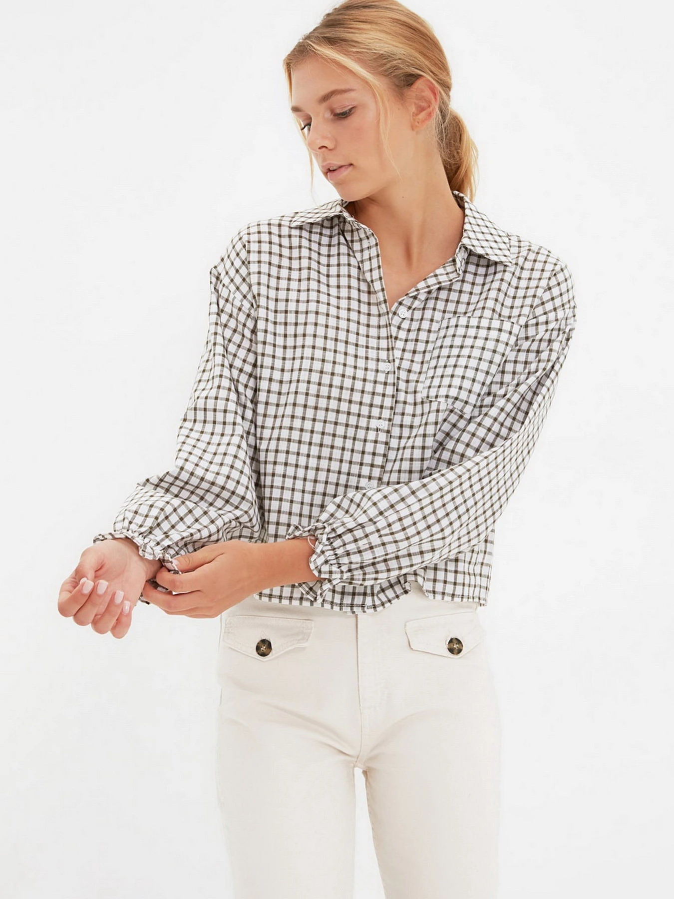 Рубашки Trendyol модель TWOAW22GO0825/Haki Рубашки Trendyol модель TWOAW22GO0825/Haki Фото