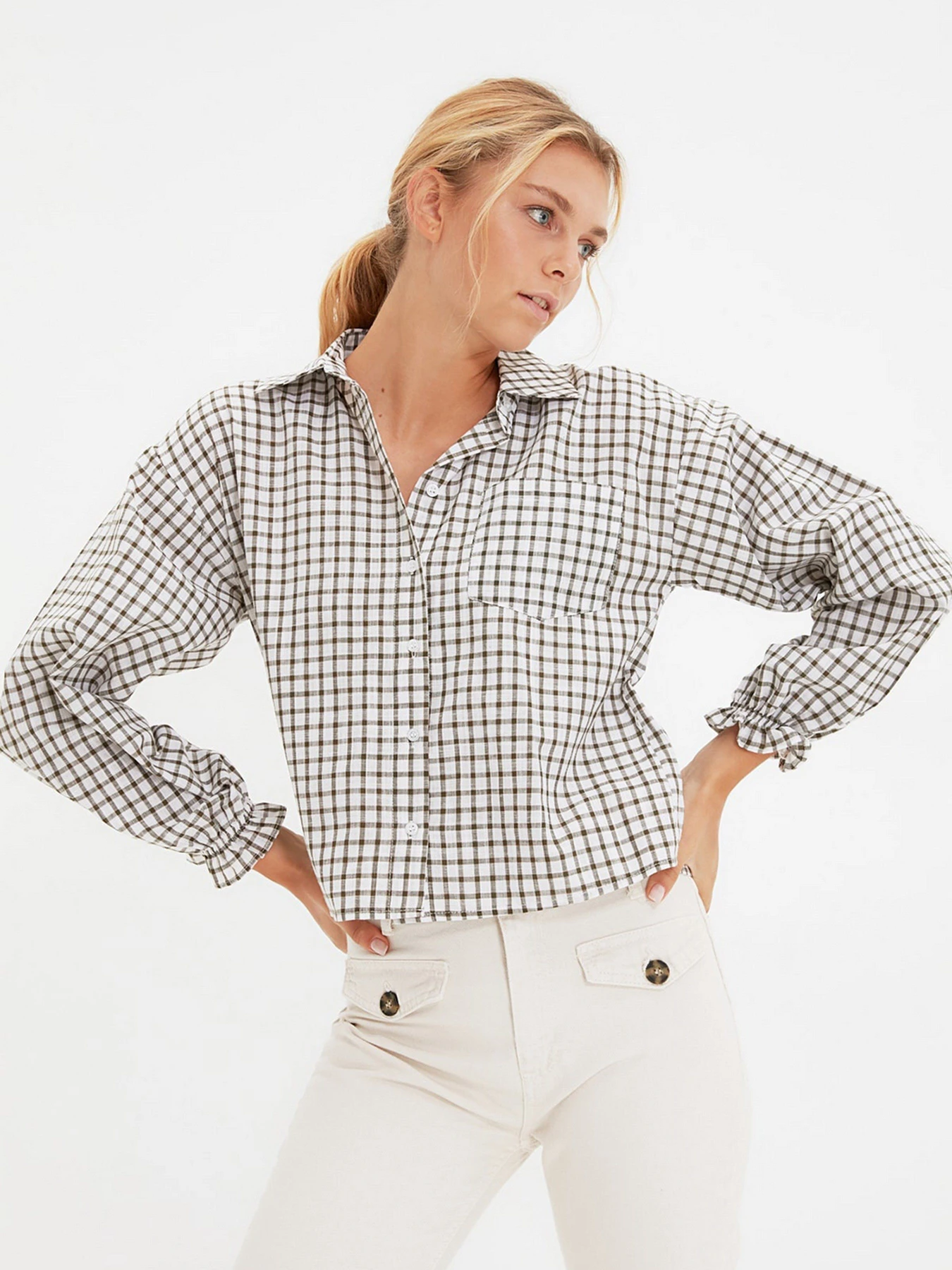 Рубашки Trendyol модель TWOAW22GO0825/Haki Рубашки Trendyol модель TWOAW22GO0825/Haki Фото