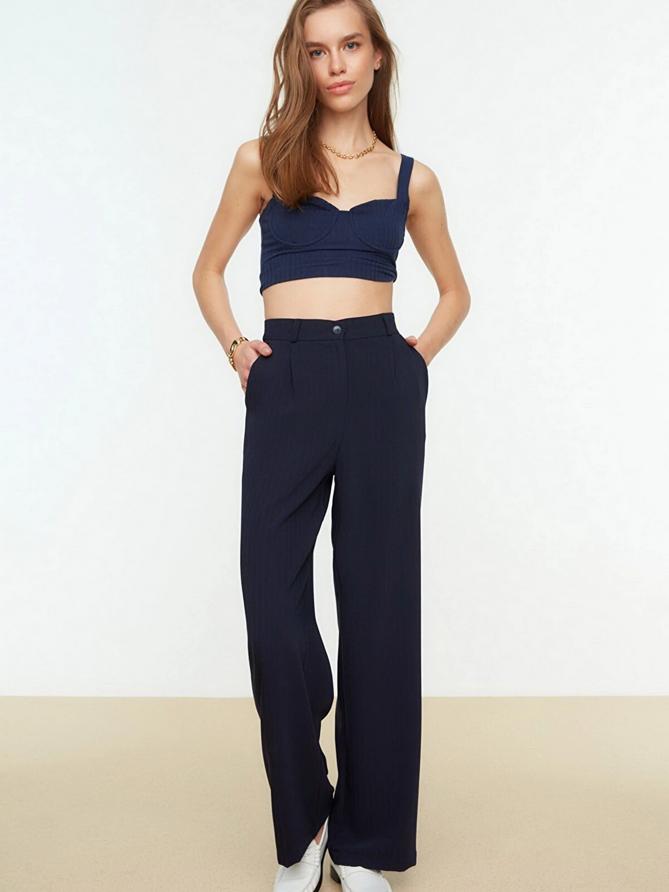 Штани Trendyol модель TWOSS22PL0100/Lacivert Штани Trendyol модель TWOSS22PL0100/Lacivert Фото