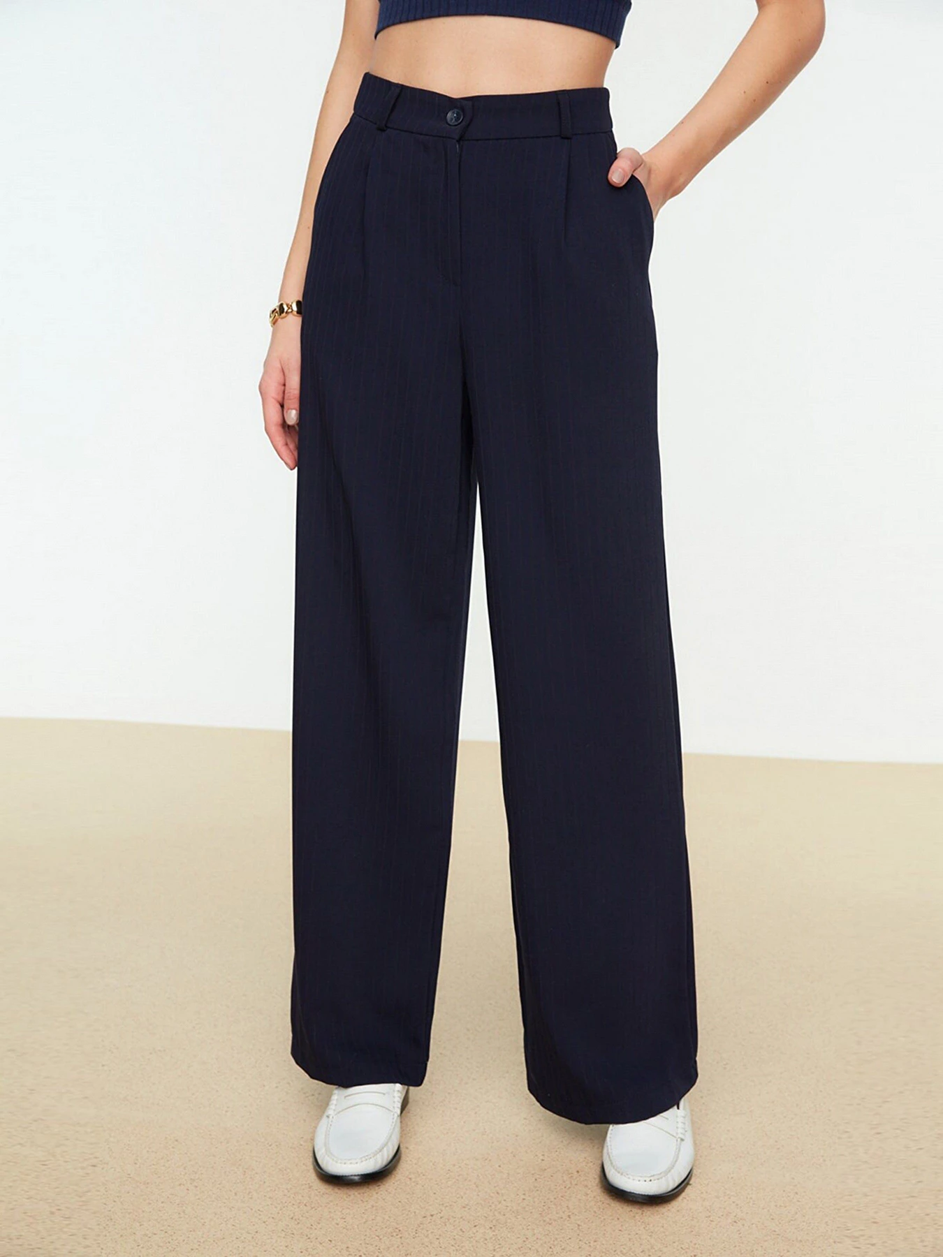 Штани Trendyol модель TWOSS22PL0100/Lacivert Штани Trendyol модель TWOSS22PL0100/Lacivert Фото