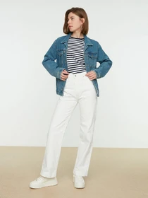 Джинси Trendyol Frayed Straight модель TCTSS22JE0044/Beyaz Фото