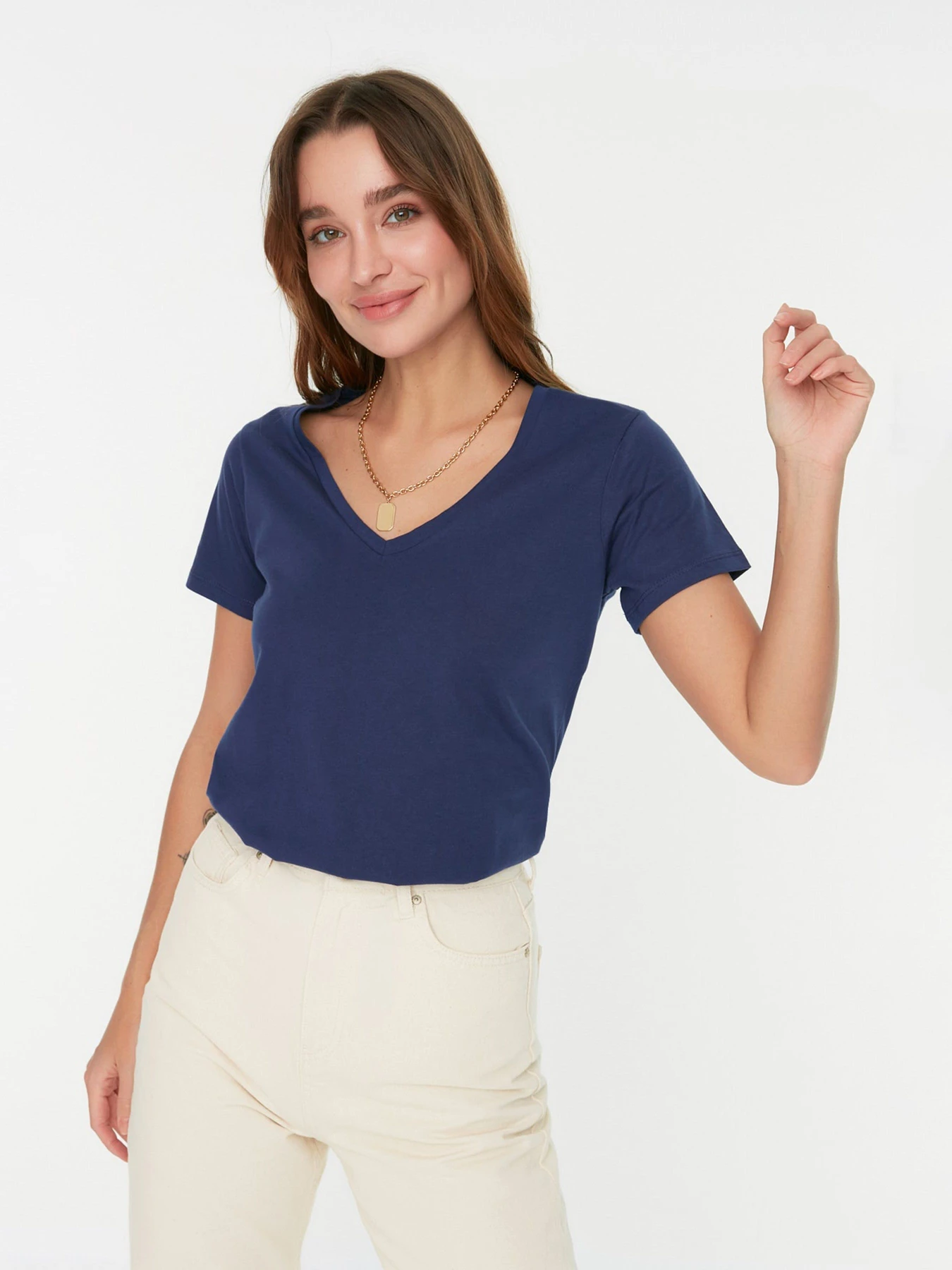 Футболки и поло Trendyol модель TWOSS20TS0142/Lacivert-Lila Футболки и поло Trendyol модель TWOSS20TS0142/Lacivert-Lila Фото