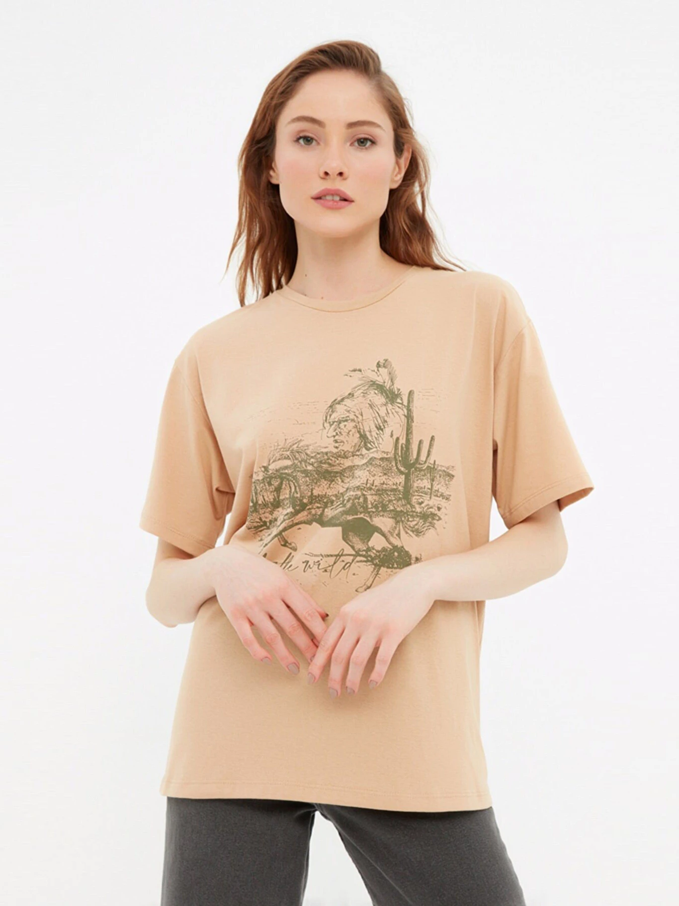 Футболки и поло Trendyol модель TWOSS22TS1166/Bej Футболки и поло Trendyol модель TWOSS22TS1166/Bej Фото