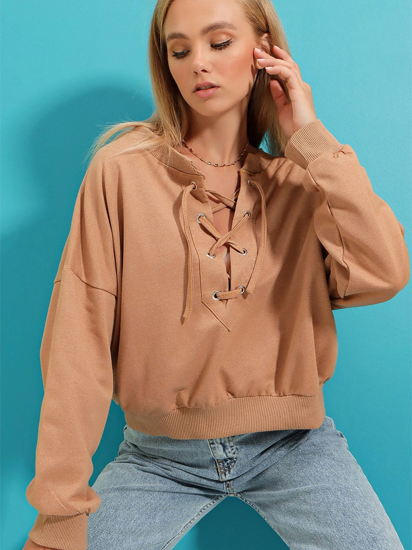 Худи и свитшоты Trend Alacati Stili модель MDA-1029/Biskuvi Худи и свитшоты Trend Alacati Stili модель MDA-1029/Biskuvi Фото