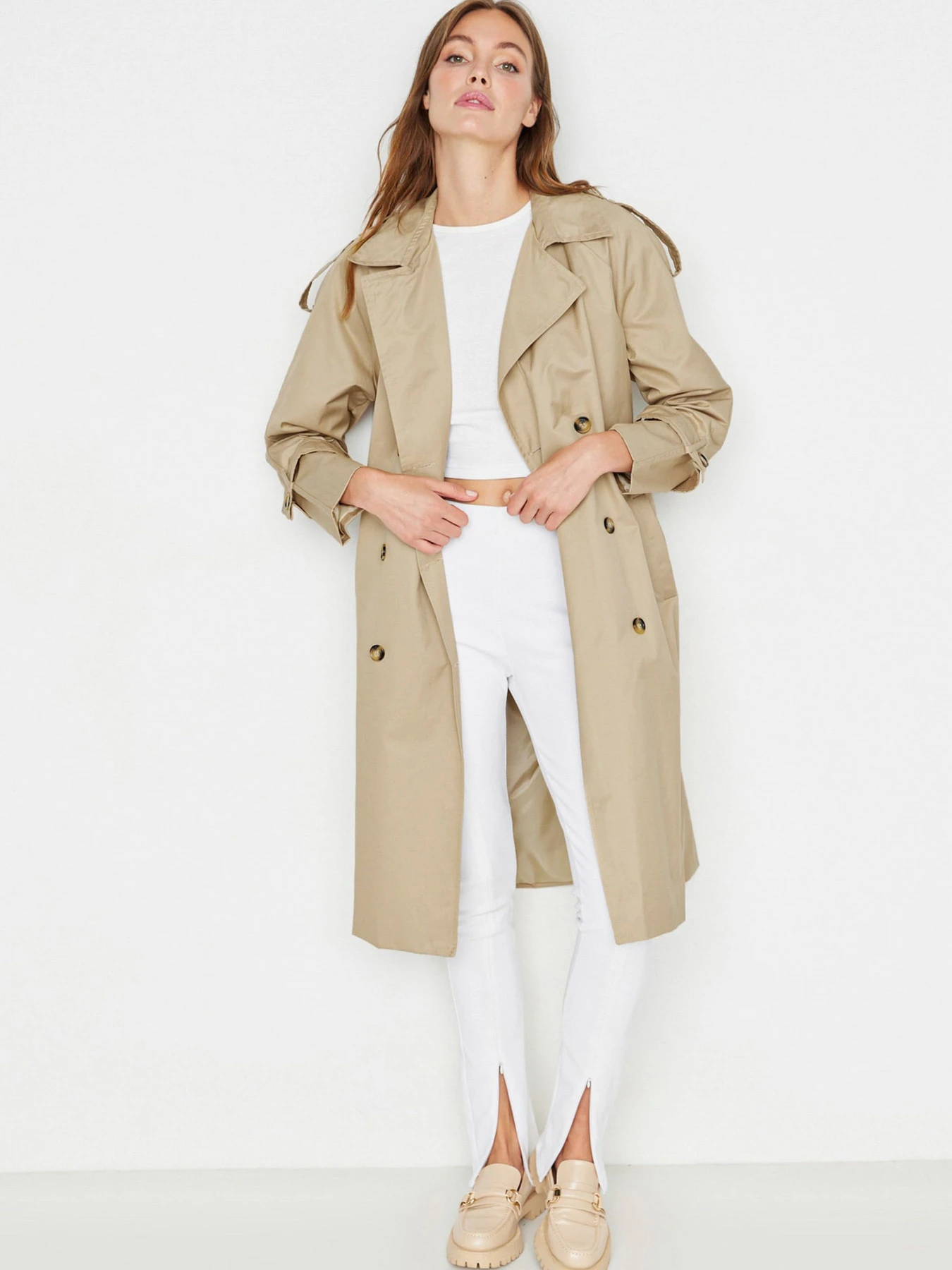 Пальто и плащи Trendyol модель TWOSS20TR0012/Bej Пальто и плащи Trendyol модель TWOSS20TR0012/Bej Фото