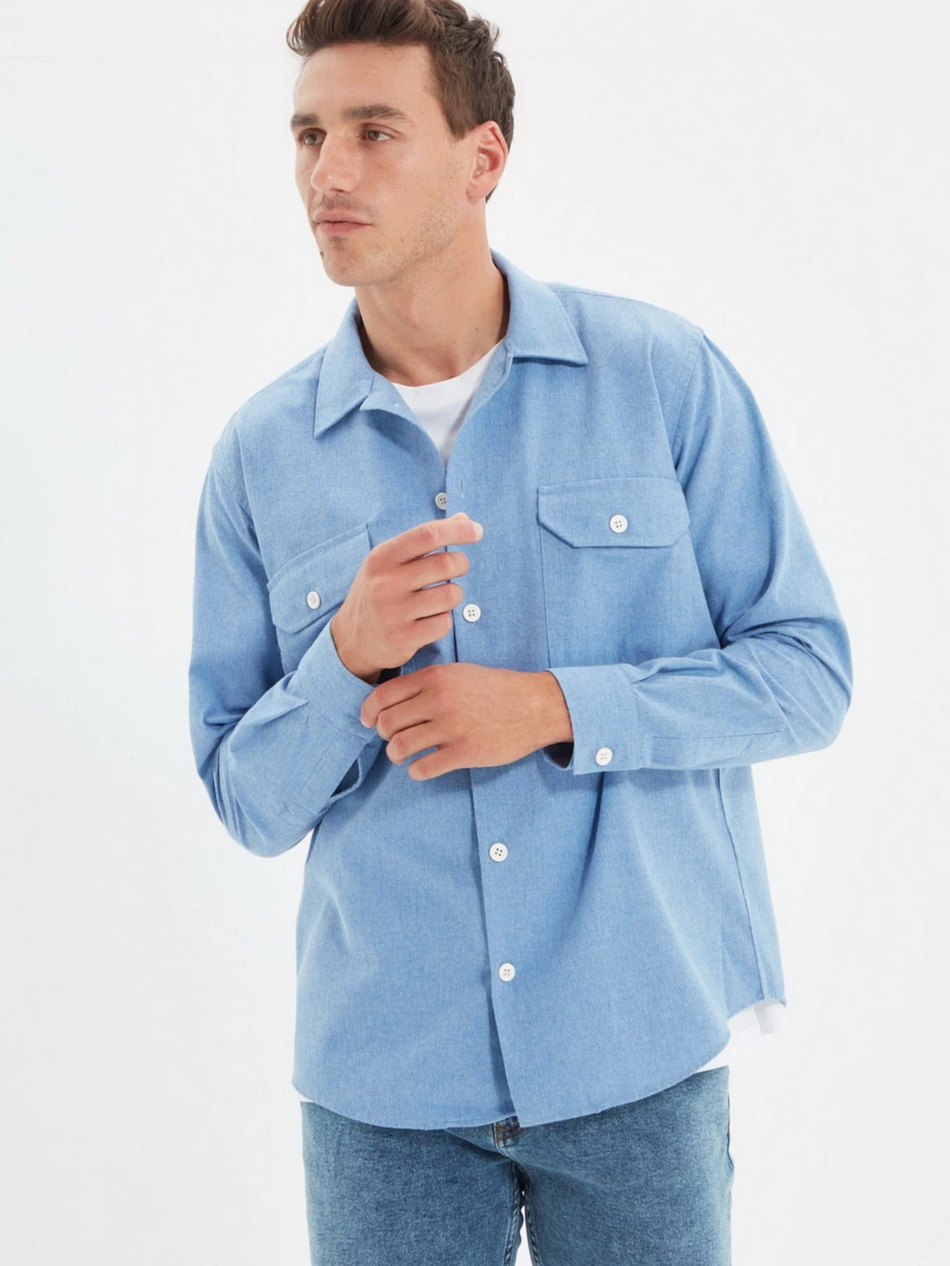 Рубашки Trendyol модель TMNAW22GO0341/Indigo Рубашки Trendyol модель TMNAW22GO0341/Indigo Фото