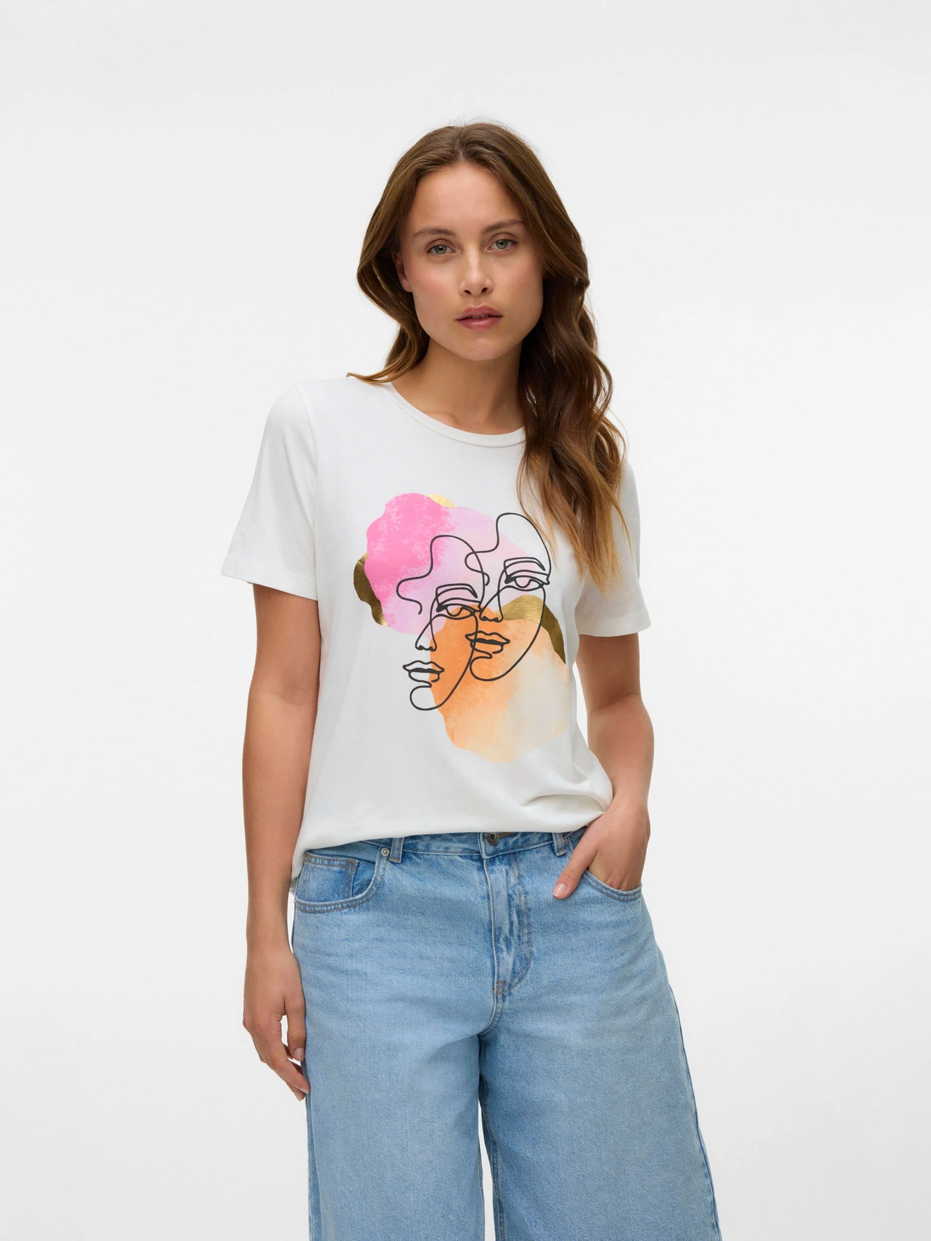 Футболки і поло Vero Moda VMDIFACEY S/S O-NECK T-SHIRT модель 10333772_Snow White PINK & ORANGE F Фото