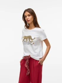 Футболки и поло Vero Moda FEO S/S O-NECK T-SHIRT модель 10332807_Snow White GOLD TIGER Фото