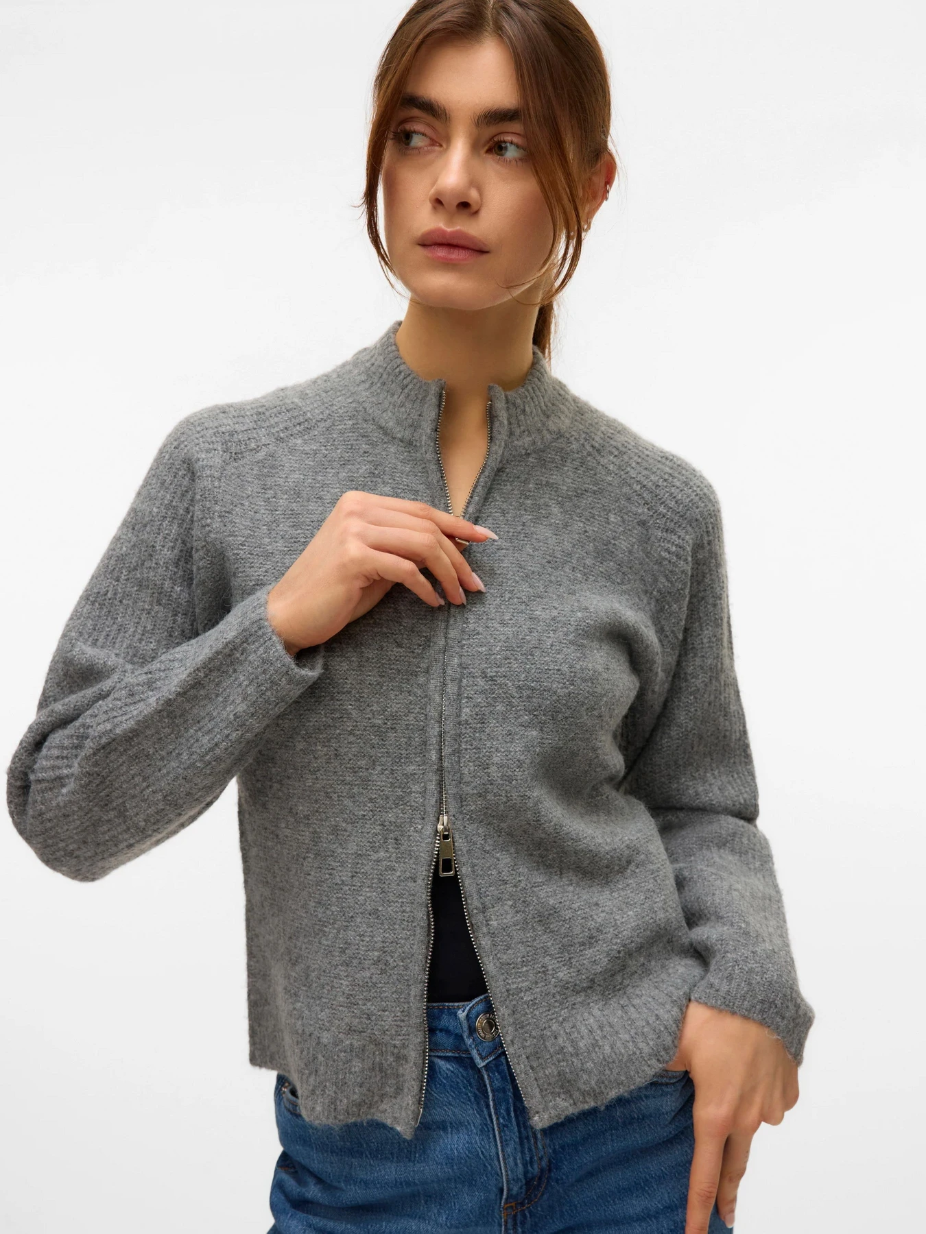 Светри та кардигани Vero Moda BANG LS HIGH NECK ZIP CARDIGAN модель 10331259_Medium Grey Melange Светри та кардигани Vero Moda BANG LS HIGH NECK ZIP CARDIGAN модель 10331259_Medium Grey Melange Фото