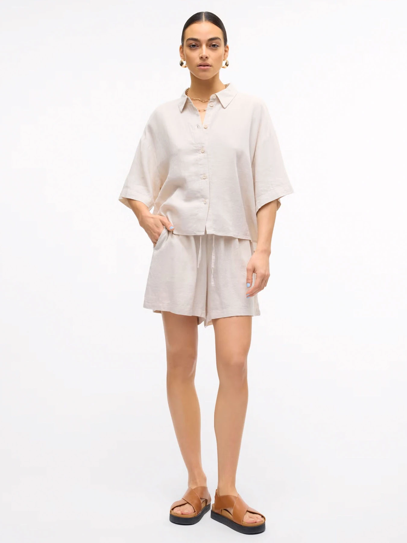 Сорочки Vero Moda LINN 2/4 SHORT SHIRT модель 10306820_Moonbeam Фото