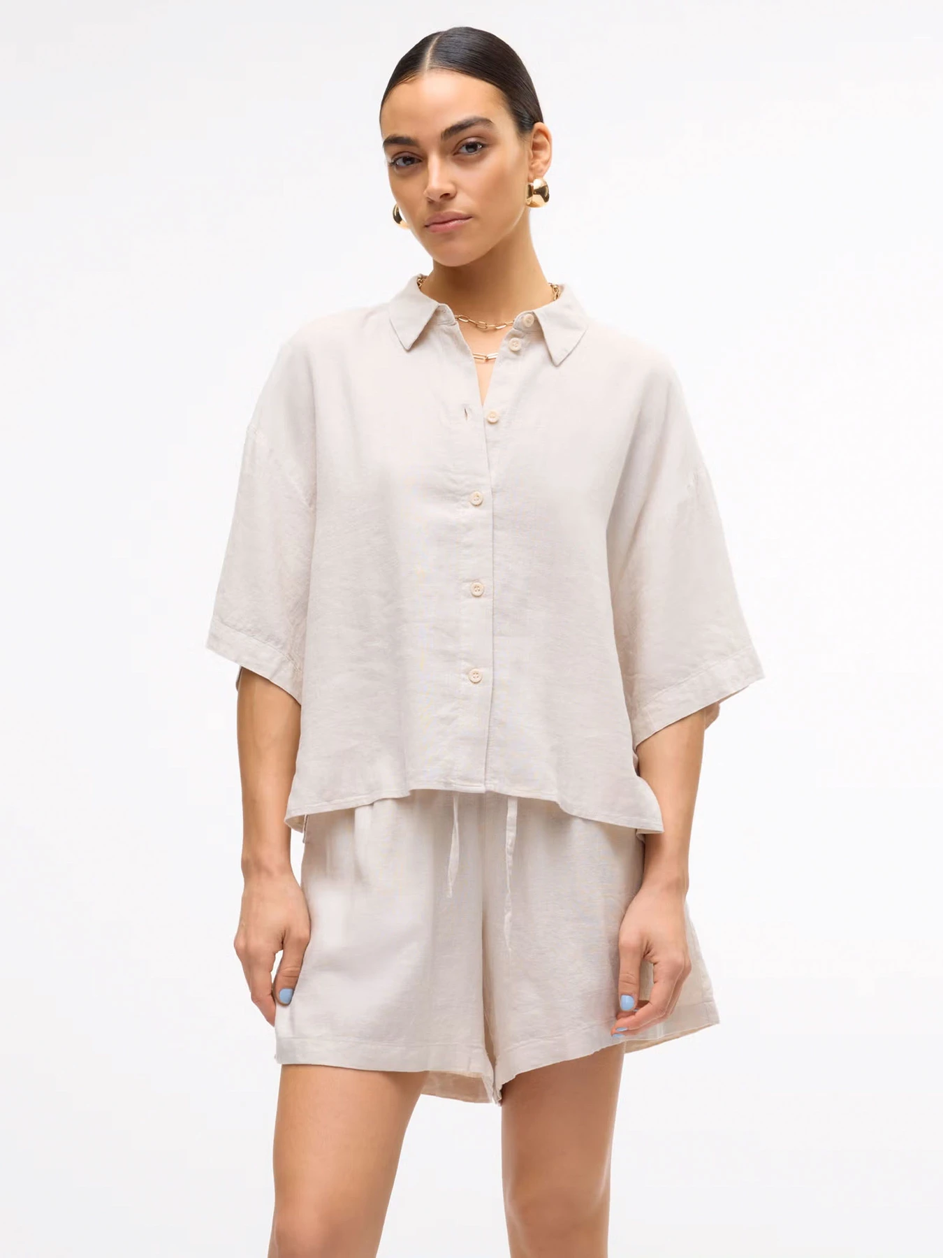 Сорочки Vero Moda LINN 2/4 SHORT SHIRT модель 10306820_Moonbeam Фото