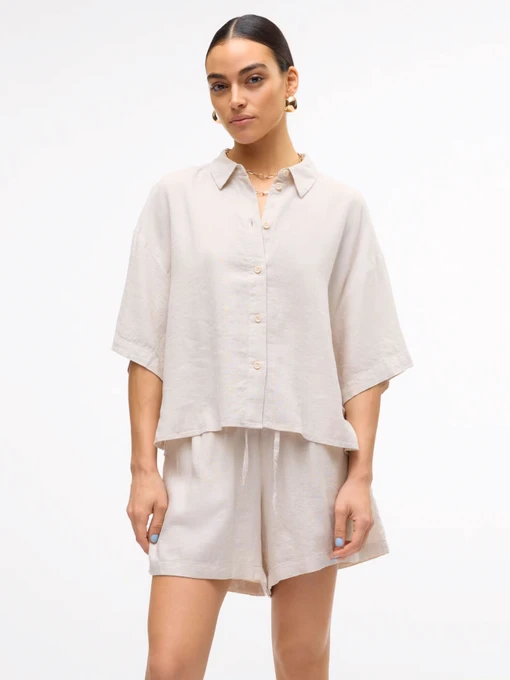Рубашки Vero Moda LINN 2/4 SHORT SHIRT модель 10306820_Moonbeam Фото
