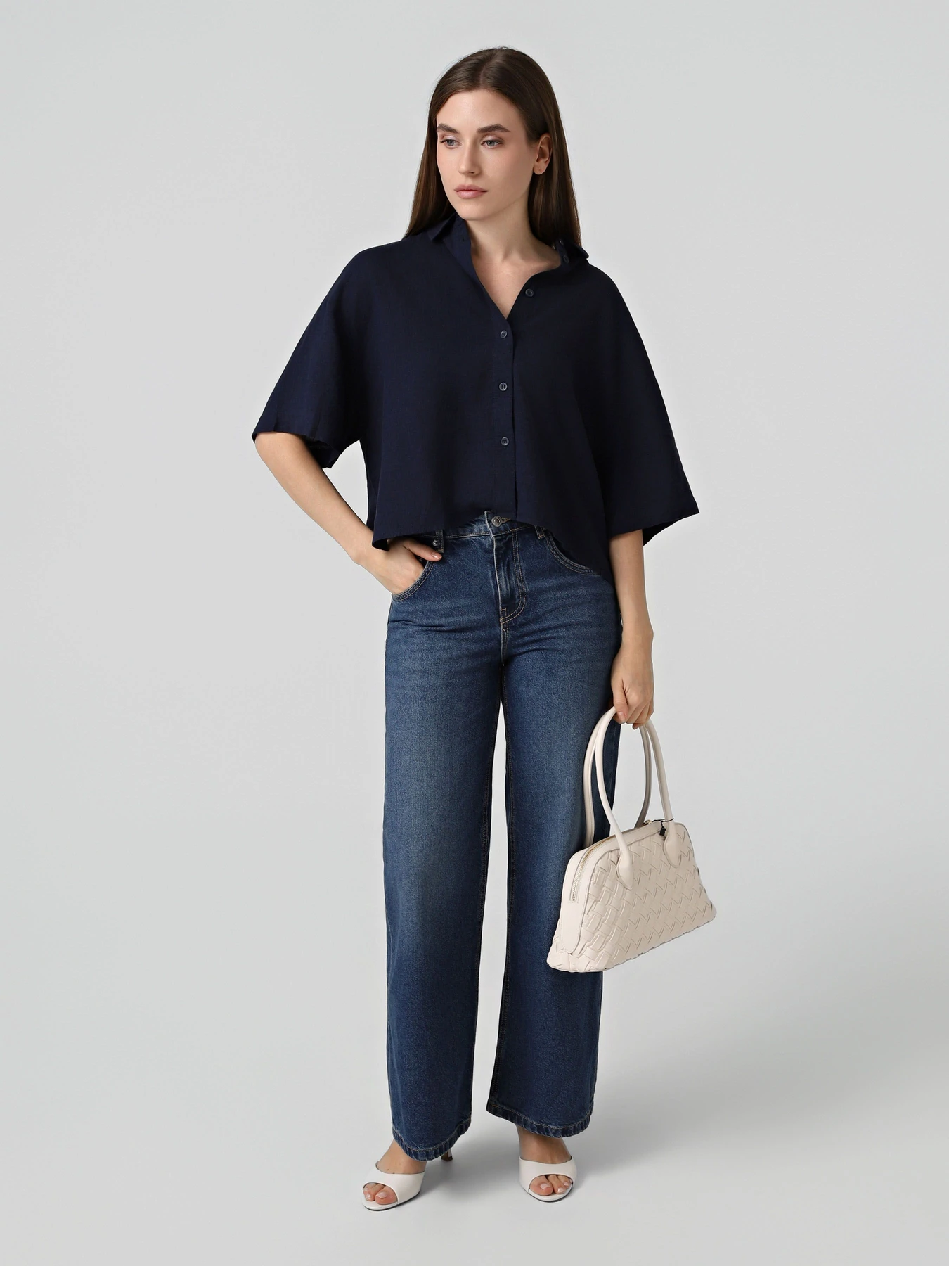 Сорочки Vero Moda LINN 2/4 SHORT SHIRT модель 10306820_Navy Blazer Фото
