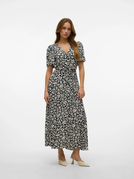 Платья Vero Moda ALBA SS CALF DRESS модель 10330301_Black Sussie Snow White Фото