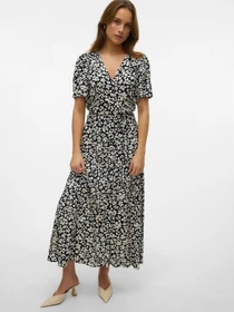 Платья Vero Moda ALBA SS CALF DRESS модель 10330301_Black Sussie Snow White Фото