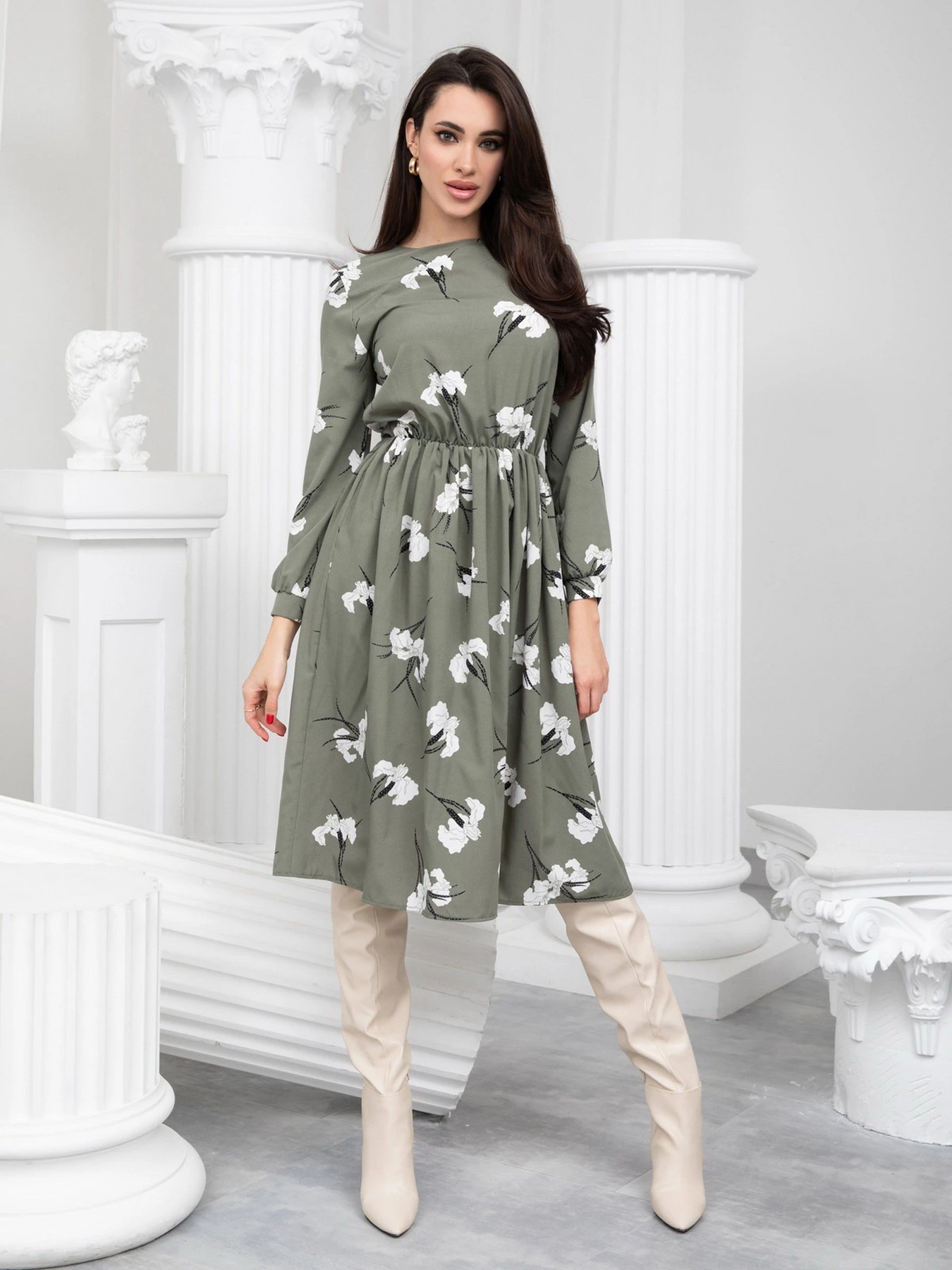 Платья ISSA Plus модель 13233_khaki Платья ISSA Plus модель 13233_khaki Фото