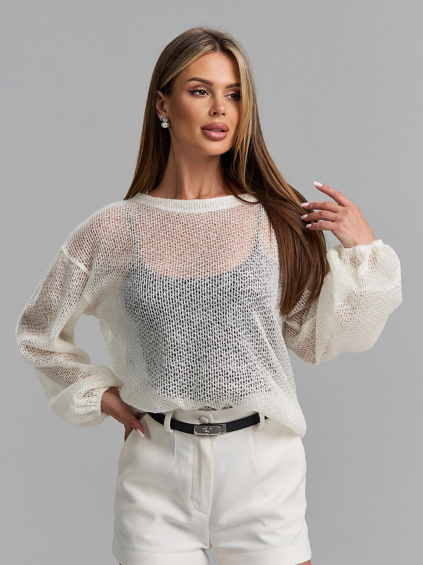 Светри та кардигани ISSA Plus модель 15917_молочный Фото