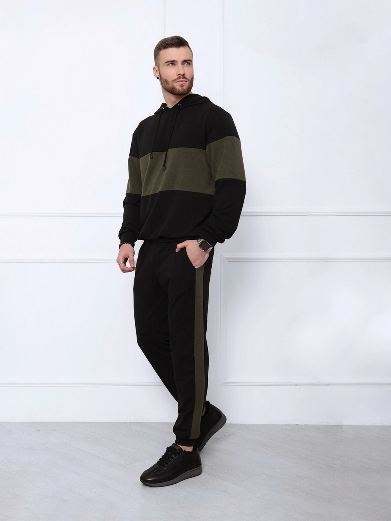 Костюмы ISSA Plus модель GN-421_blackkhaki Костюмы ISSA Plus модель GN-421_blackkhaki Фото