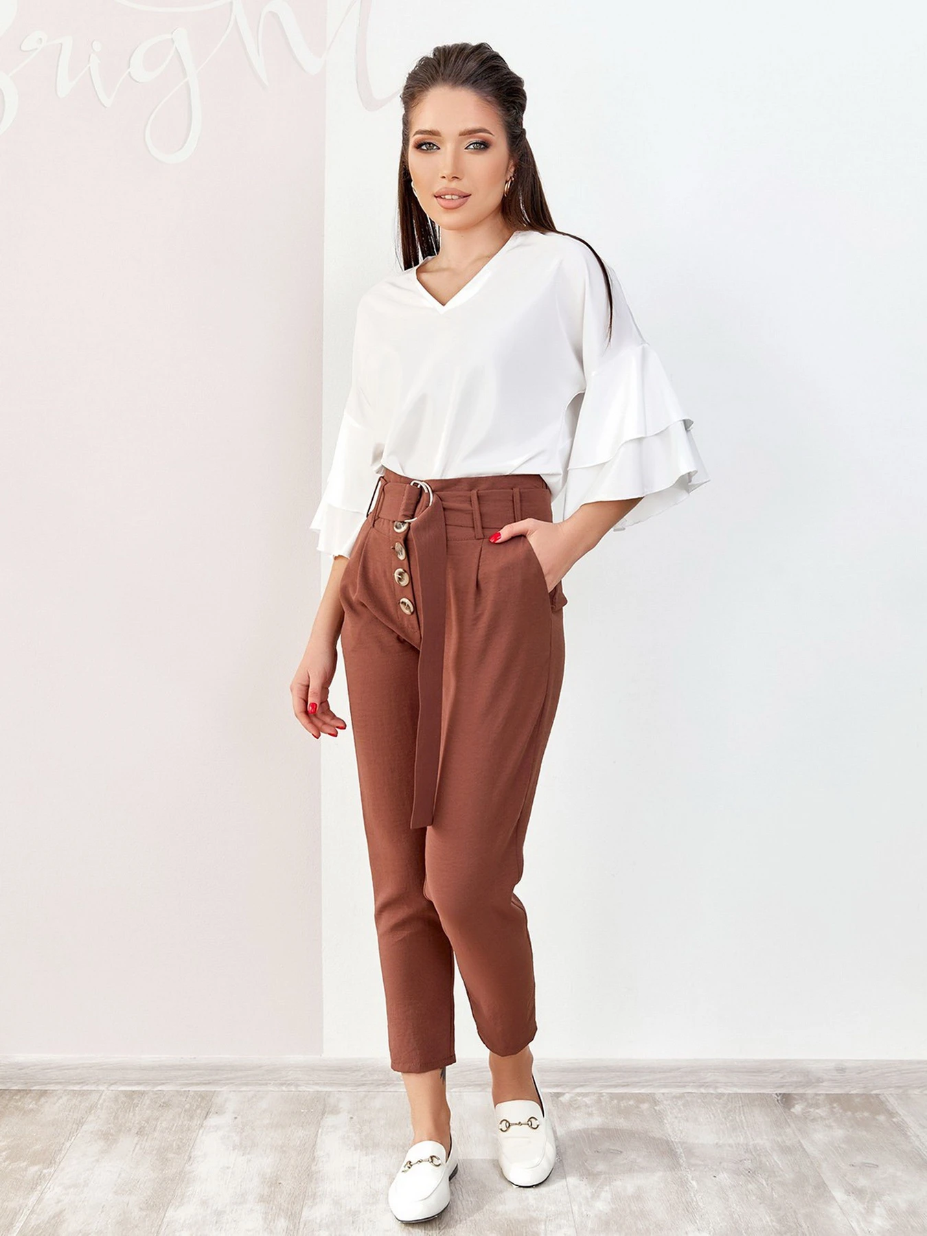 Брюки ISSA Plus модель SA-178_brown Брюки ISSA Plus модель SA-178_brown Фото