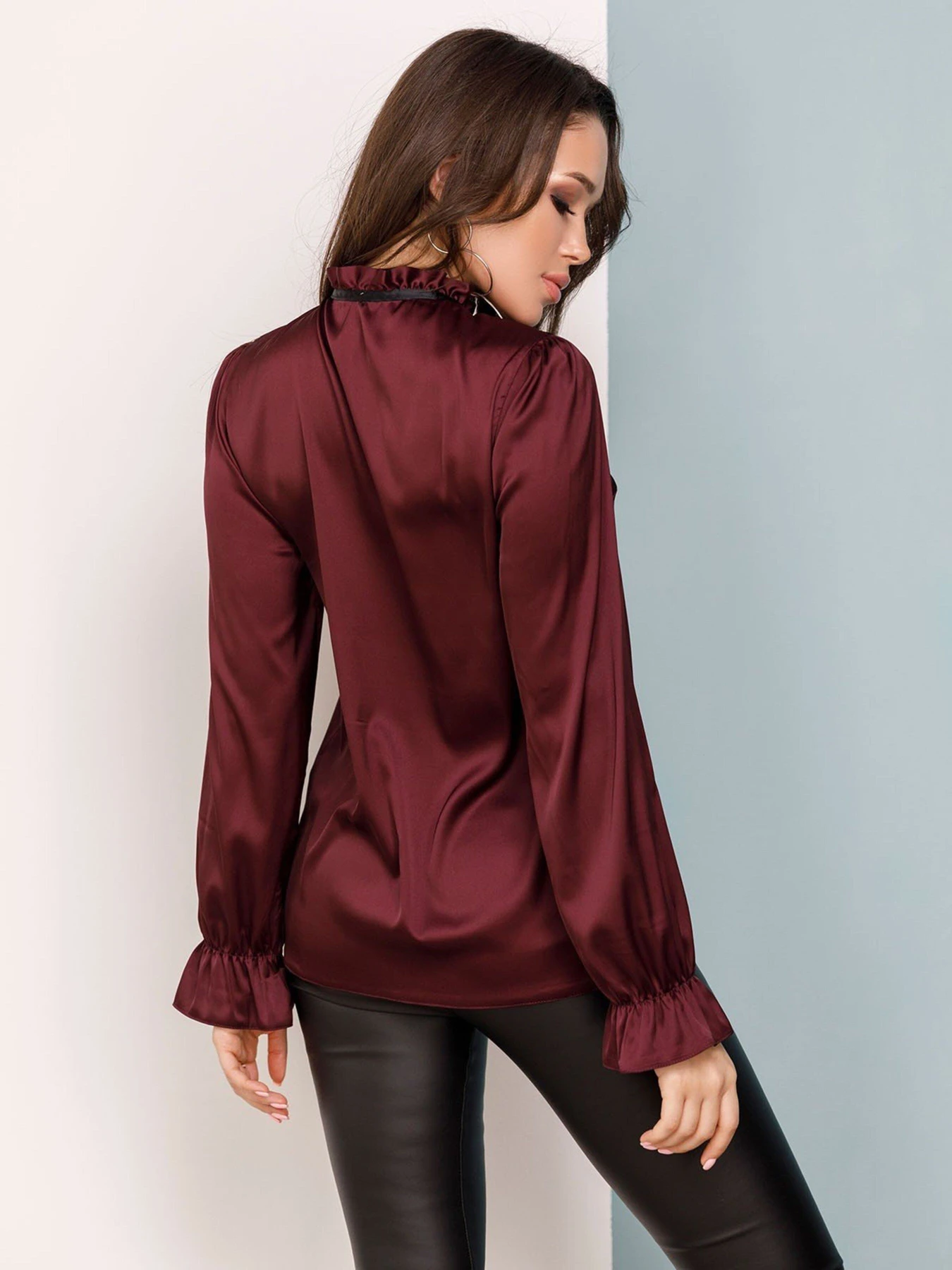 Сорочки ISSA Plus модель SA-159_burgundy Фото