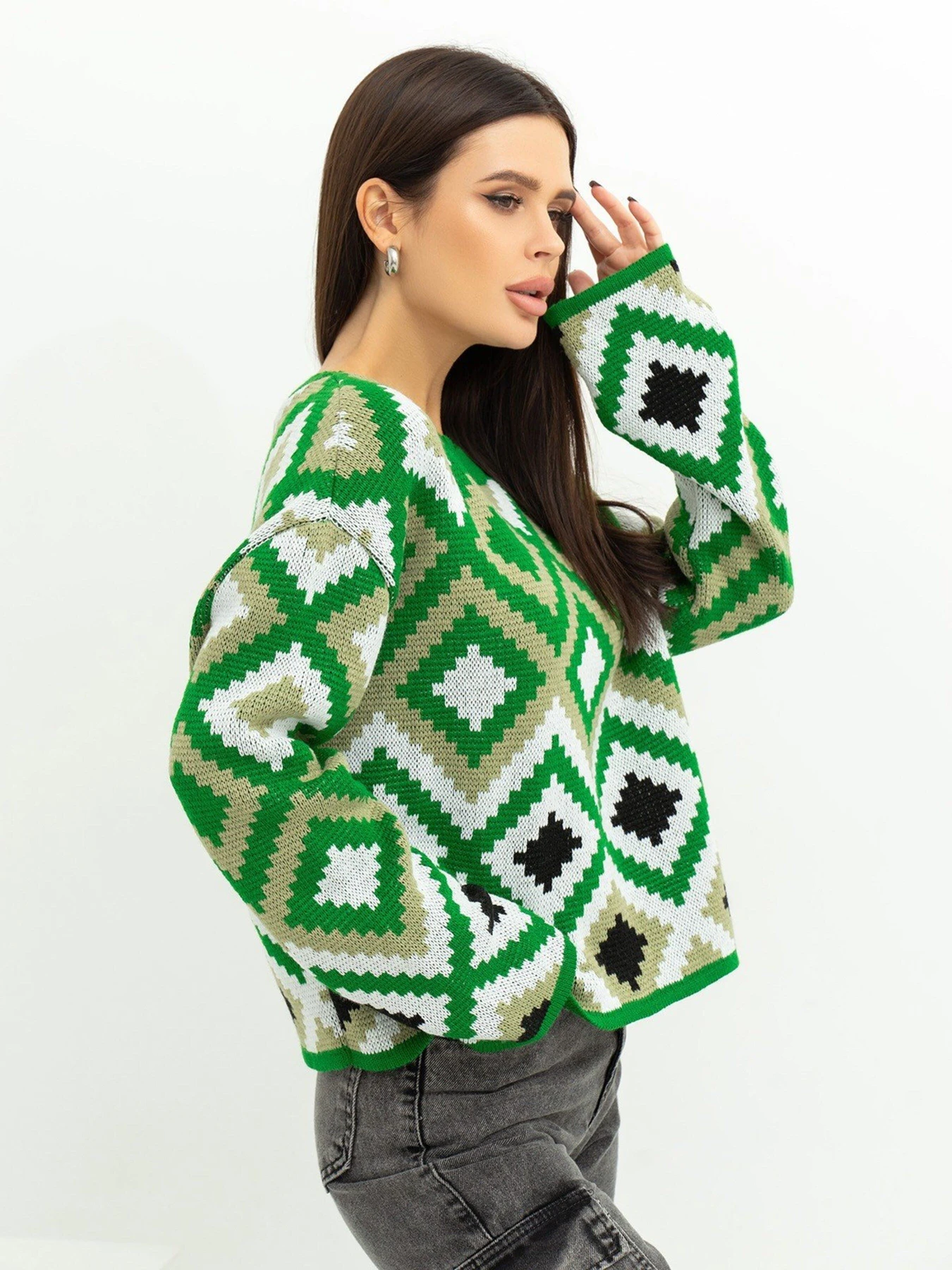 Светри та кардигани ISSA Plus модель WN20-366_greenbeige Светри та кардигани ISSA Plus модель WN20-366_greenbeige Фото