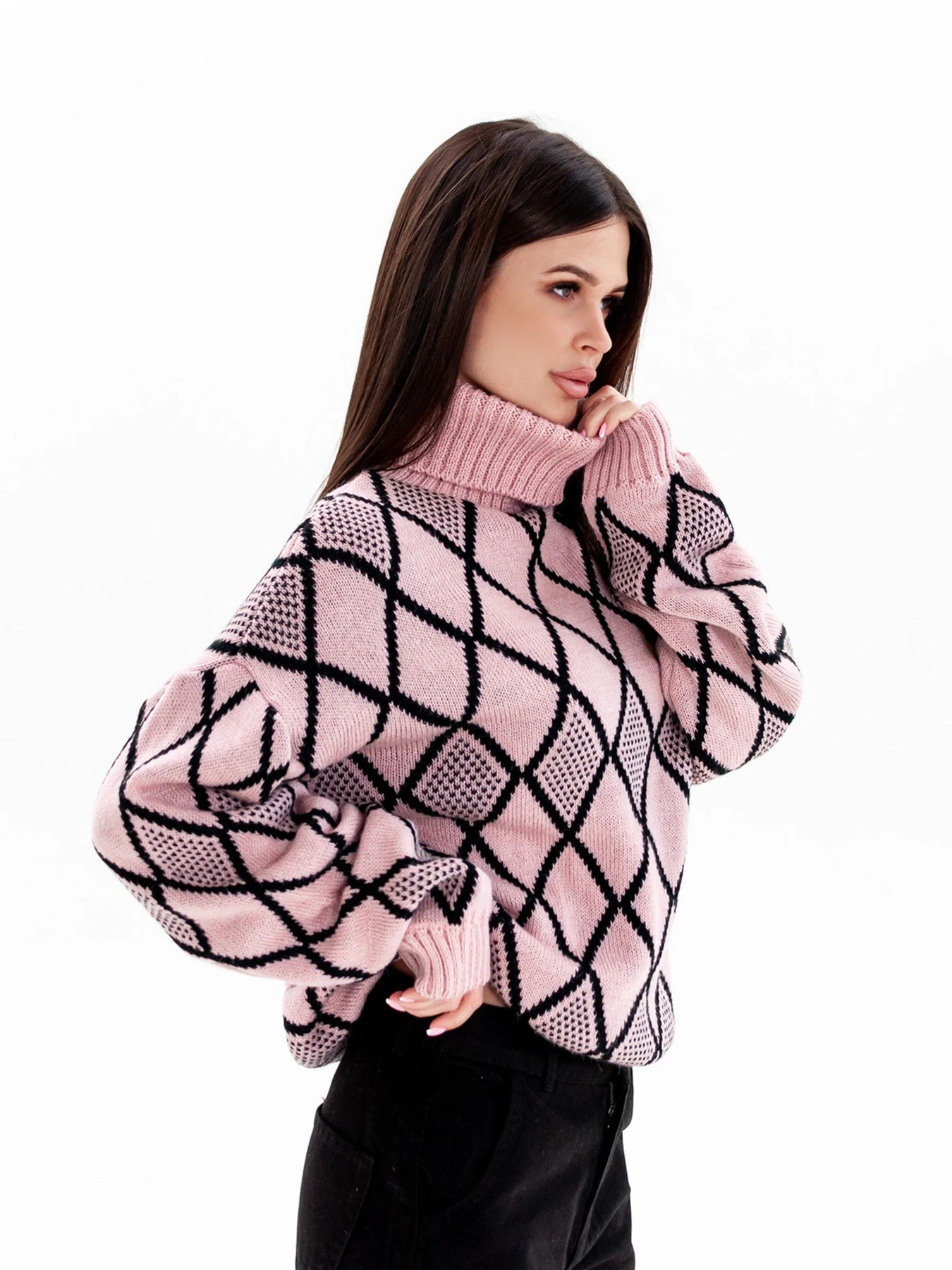 Свитры и кардиганы ISSA Plus модель WN20-365_pinkblack Свитры и кардиганы ISSA Plus модель WN20-365_pinkblack Фото
