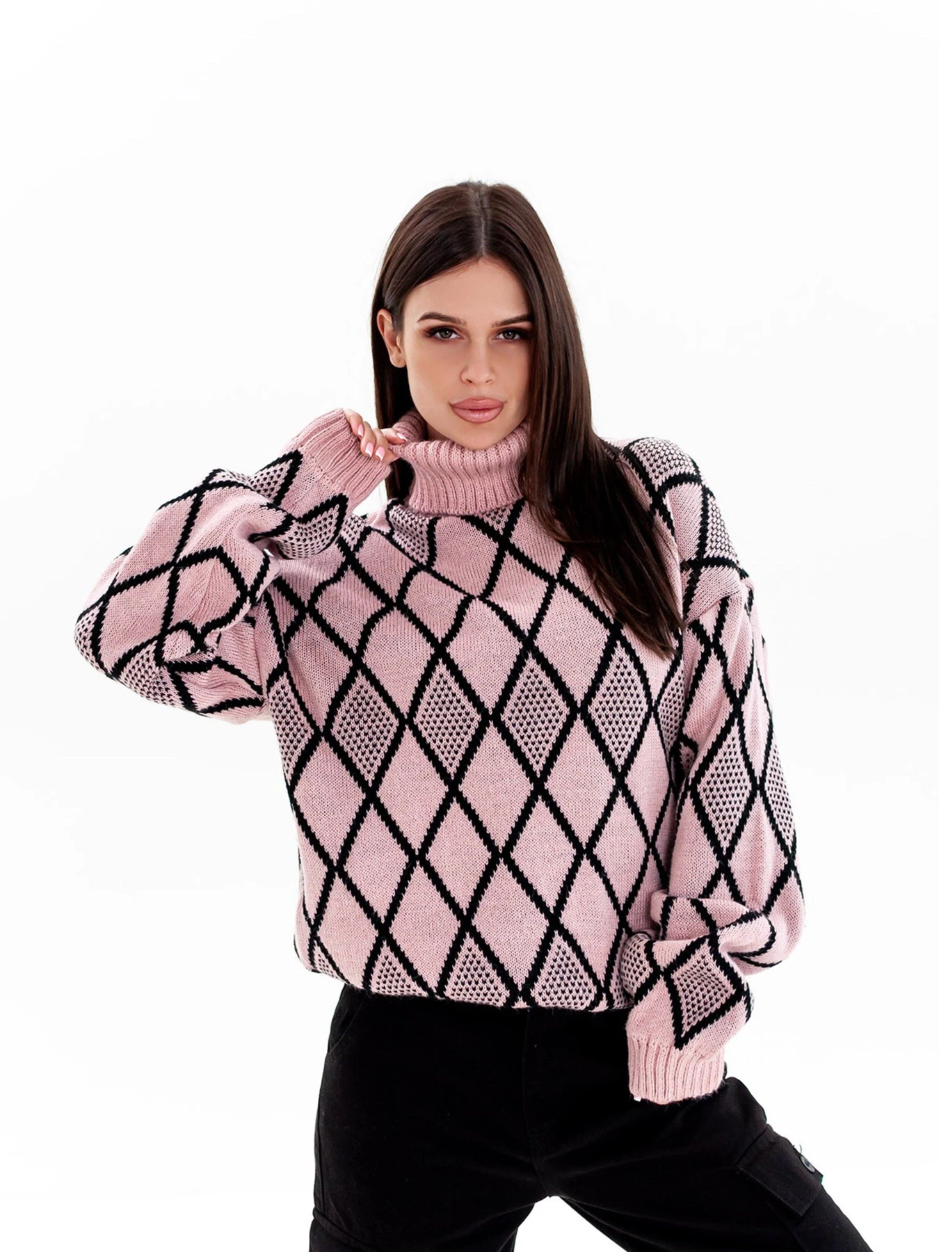 Свитры и кардиганы ISSA Plus модель WN20-365_pinkblack Свитры и кардиганы ISSA Plus модель WN20-365_pinkblack Фото