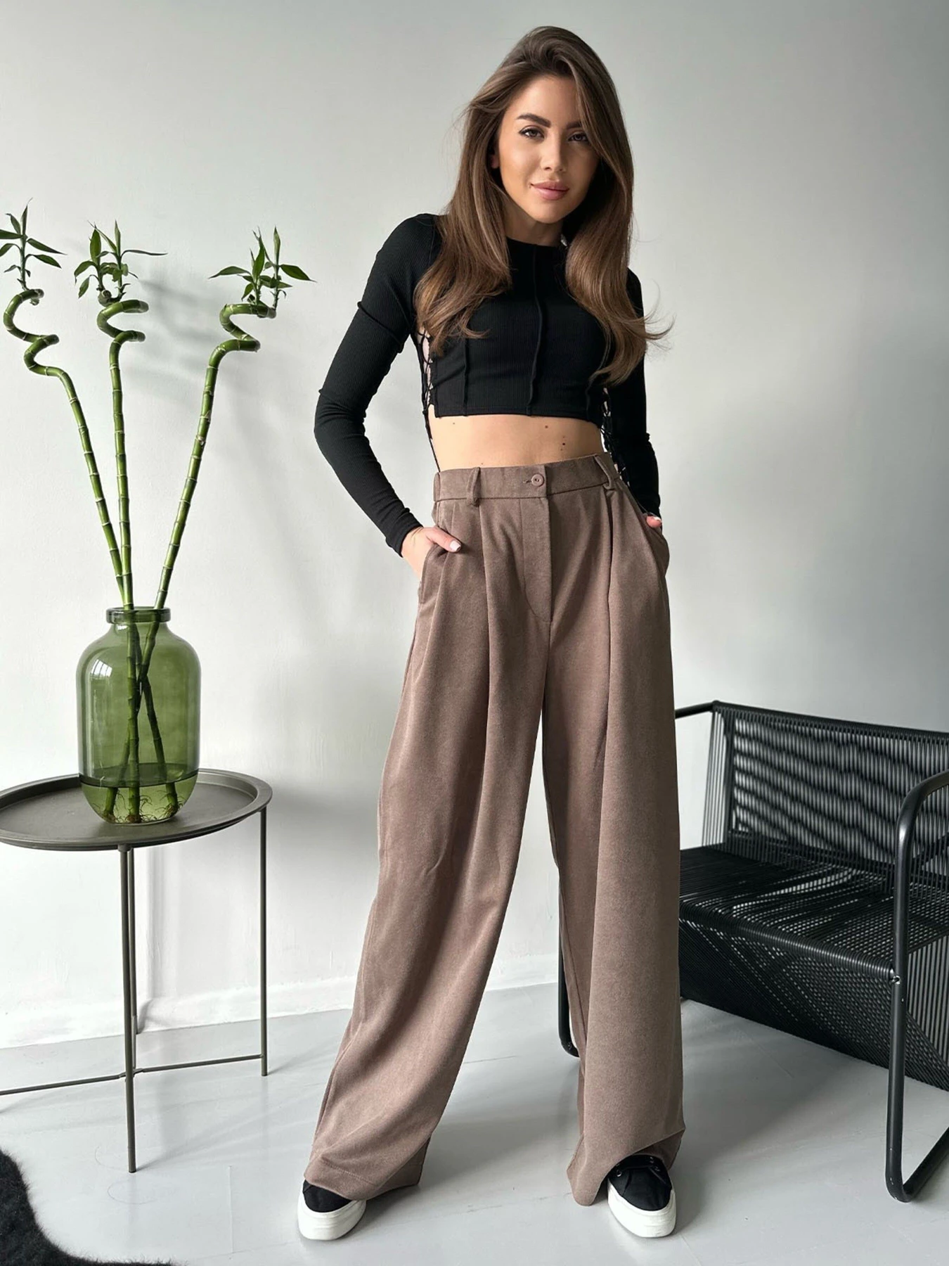 Брюки ISSA Plus модель 13749_brown Брюки ISSA Plus модель 13749_brown Фото