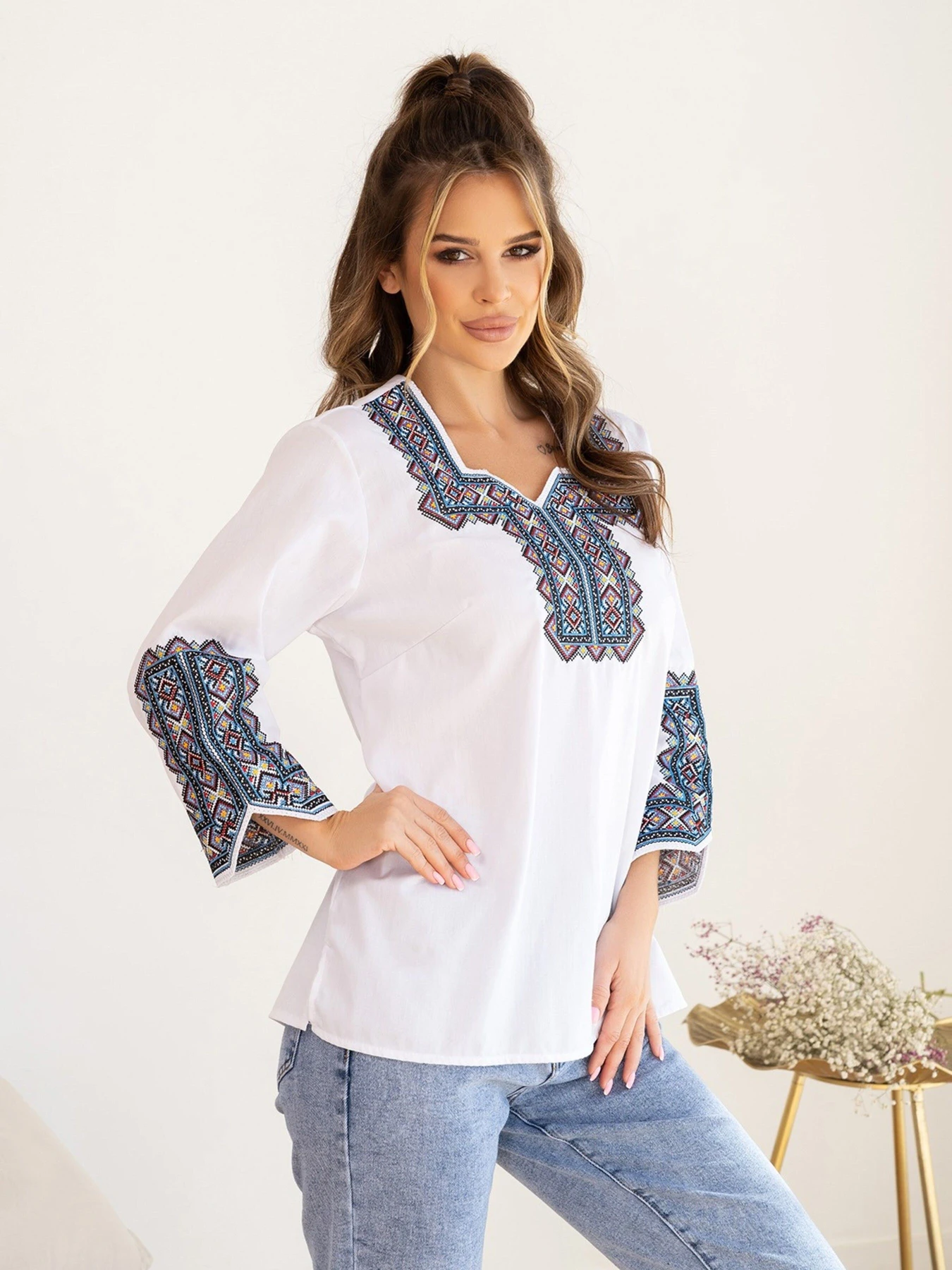 Вышиванки ISSA Plus модель WN20-487_whiteblue Фото