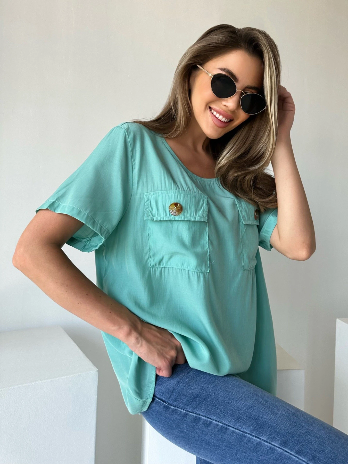 Рубашки ISSA Plus модель WN20-493_turquoise Фото