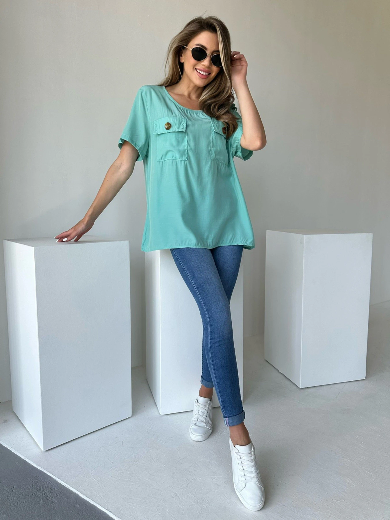 Рубашки ISSA Plus модель WN20-493_turquoise Фото
