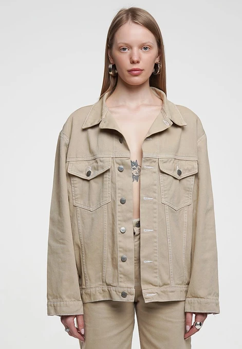 Куртки и дубленки Джинсовая куртка - бомбер модель sp21-bmbr-beige-os Фото