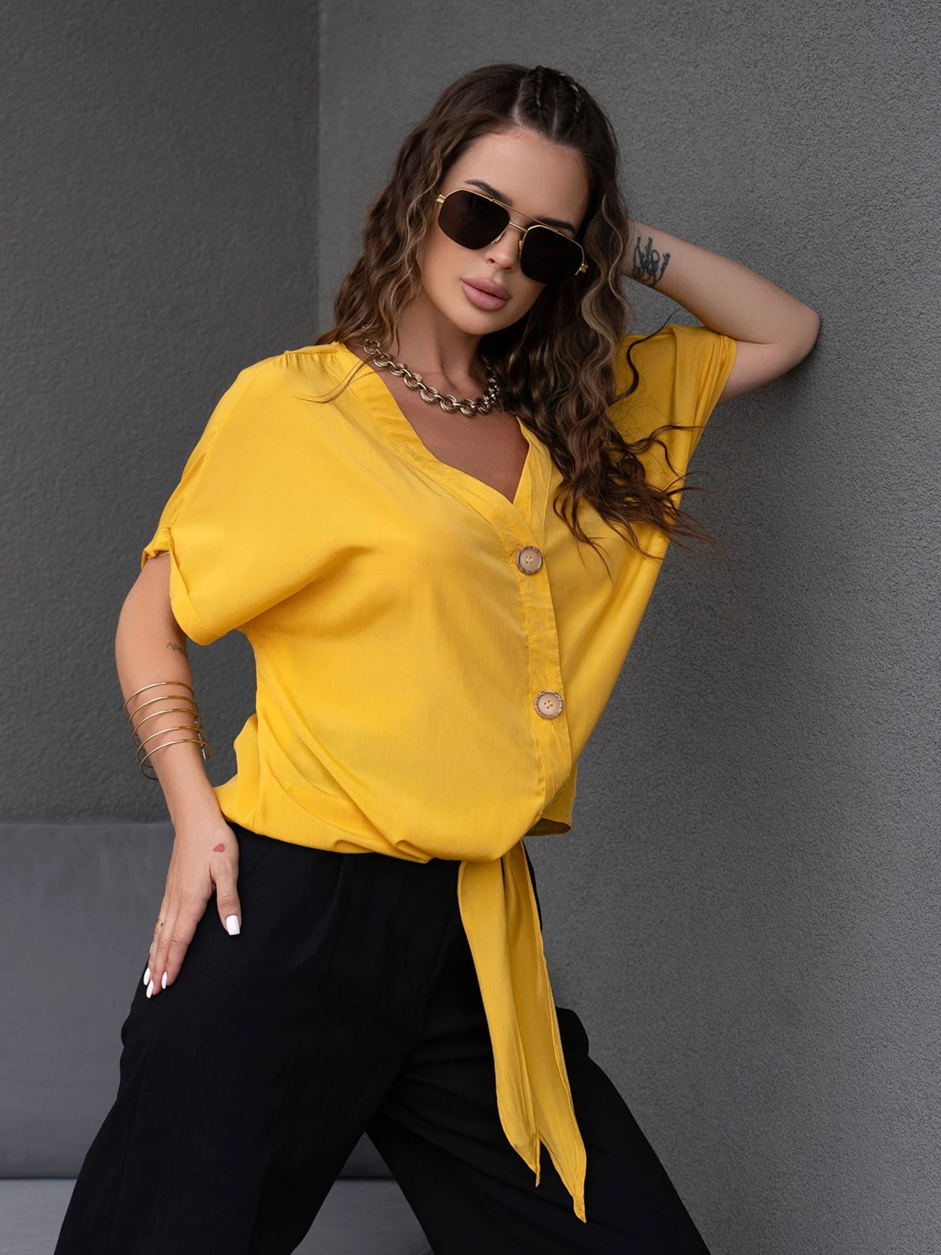 Сорочки ISSA Plus модель WN20-494_mustard Фото