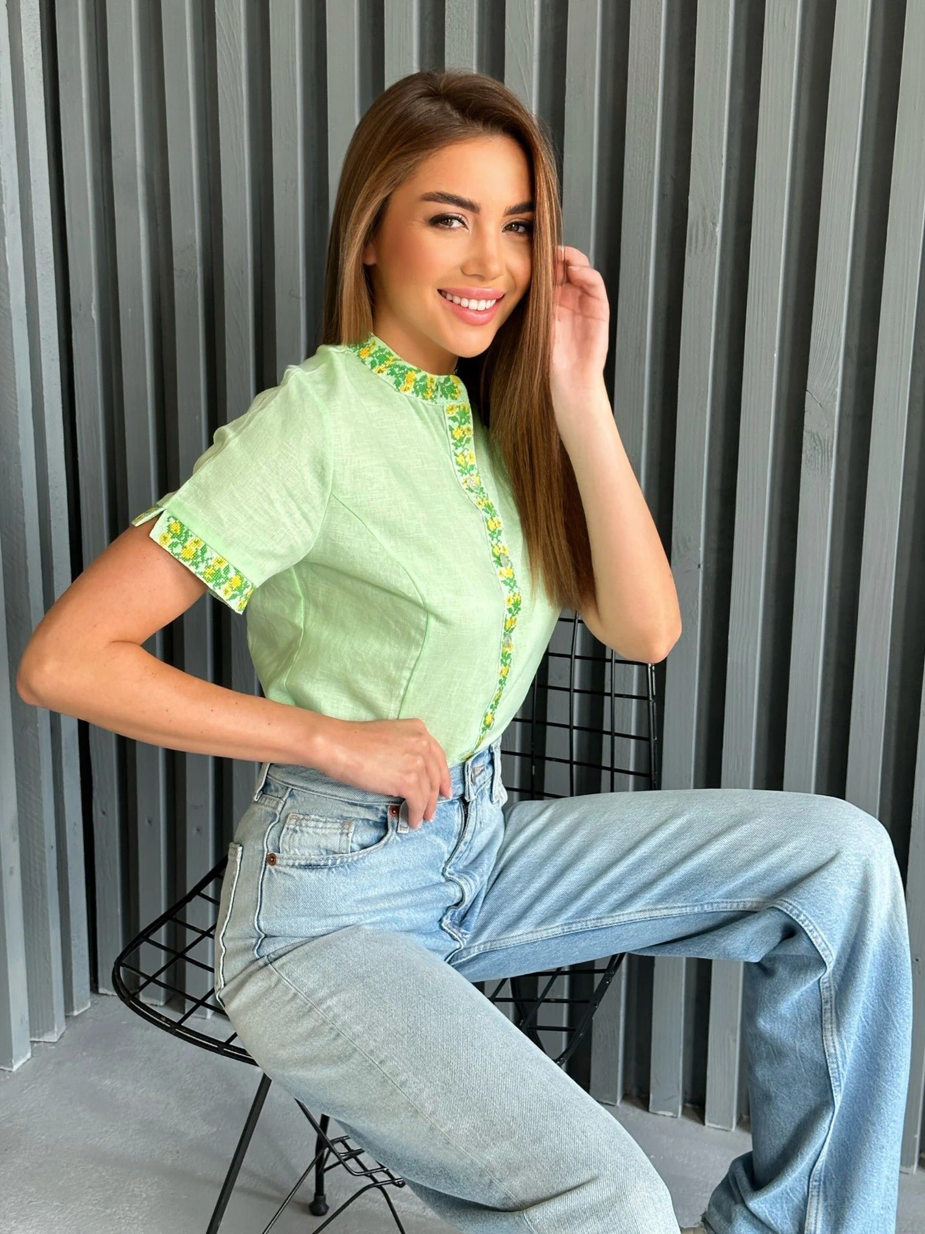 Вишиванки ISSA Plus модель WN20-527_lightgreen Фото