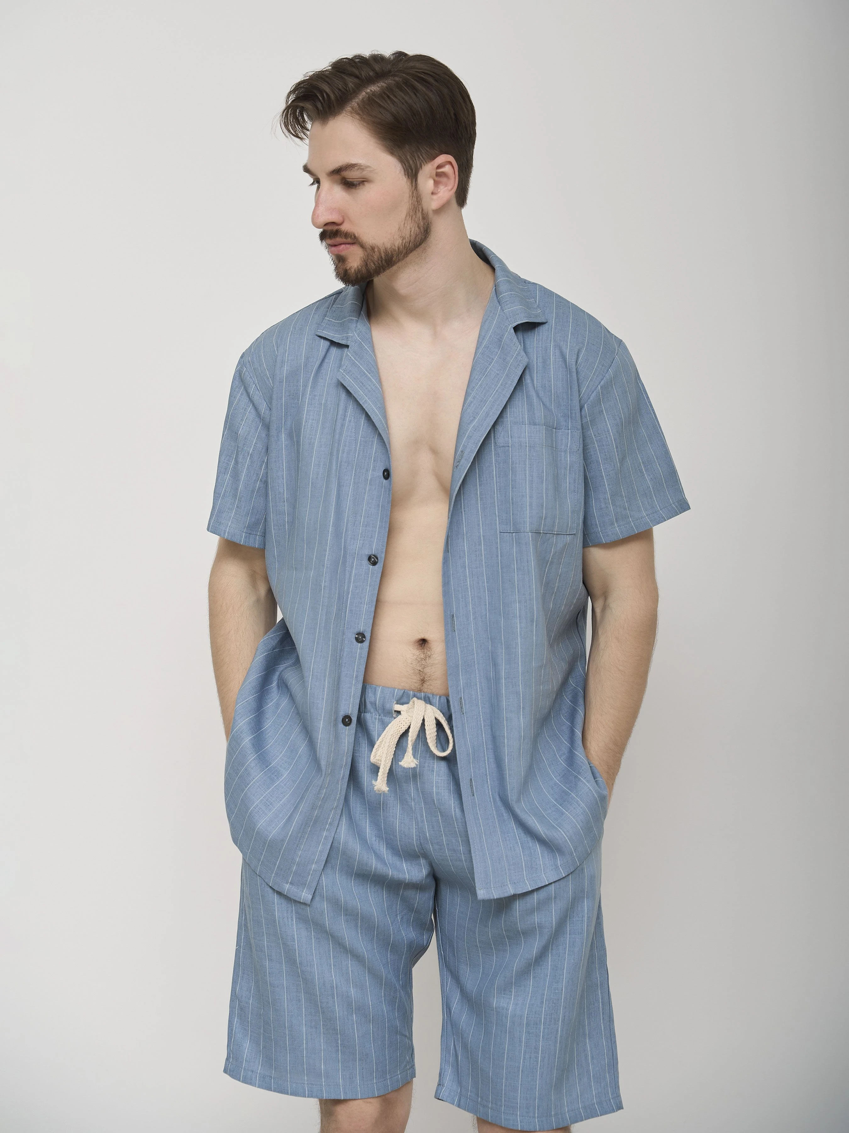 Чоловіча Піжама HANDY WEAR Linen Strip Short фото 2
